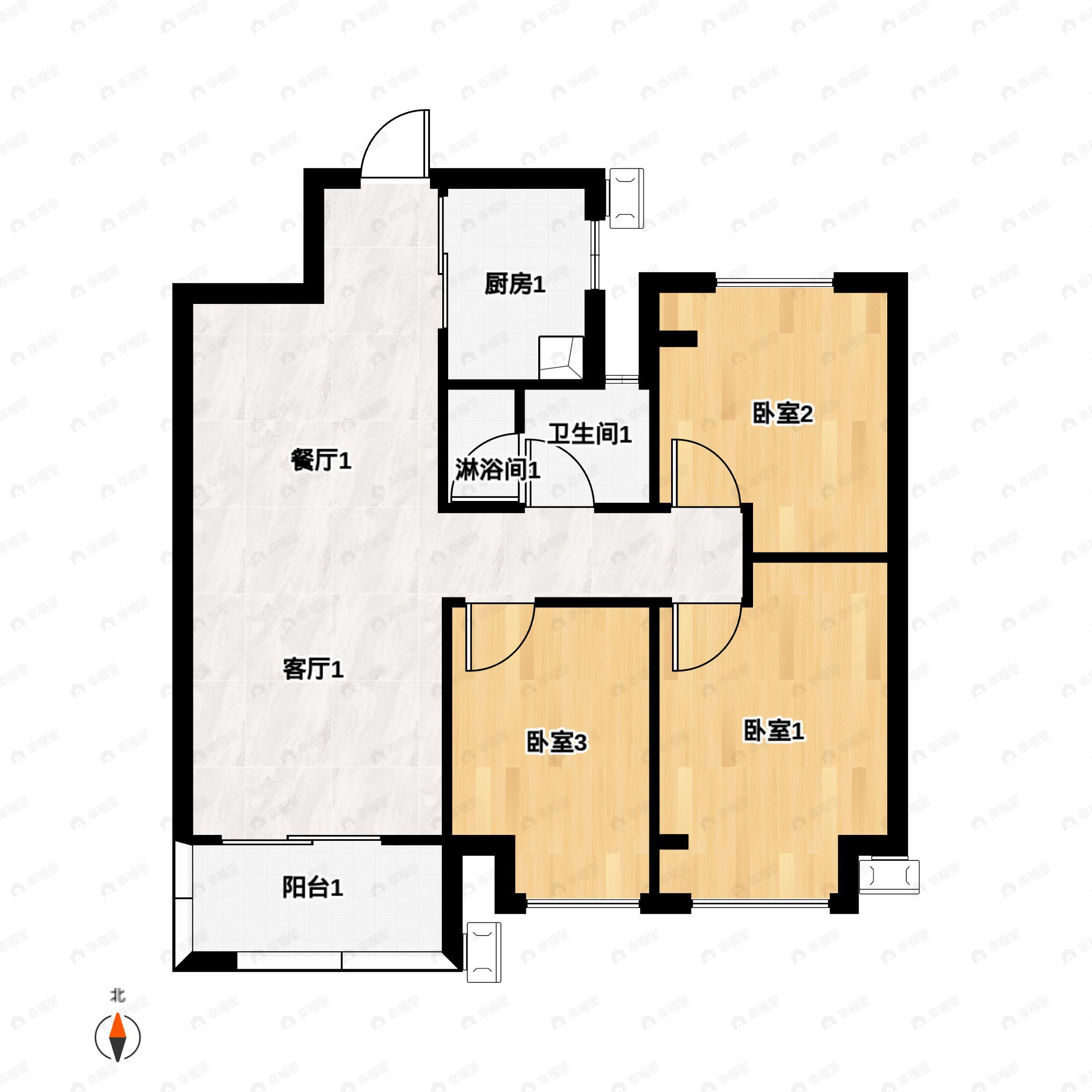 3室2厅1卫建面89平户型图
