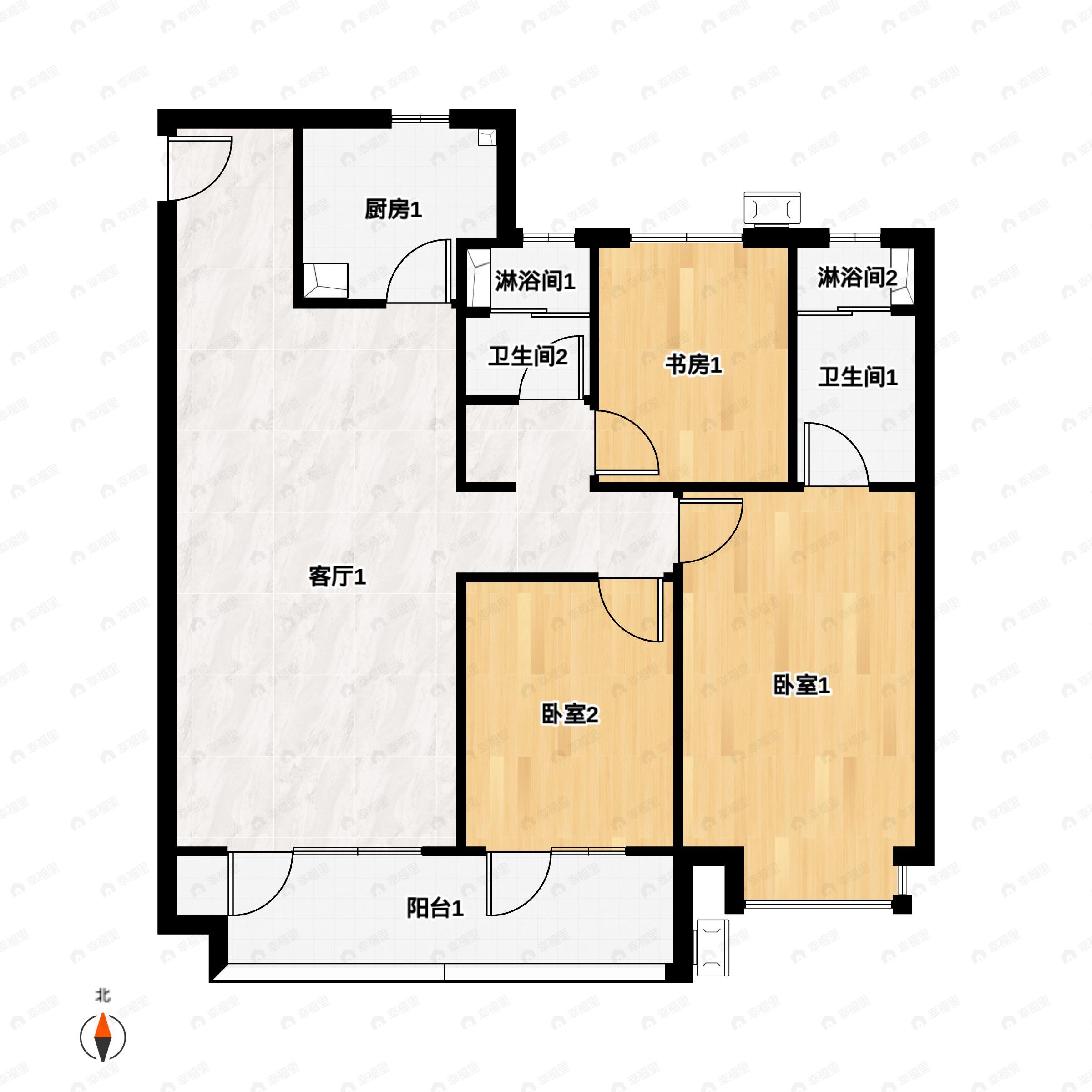 3室2厅2卫建面127平户型图