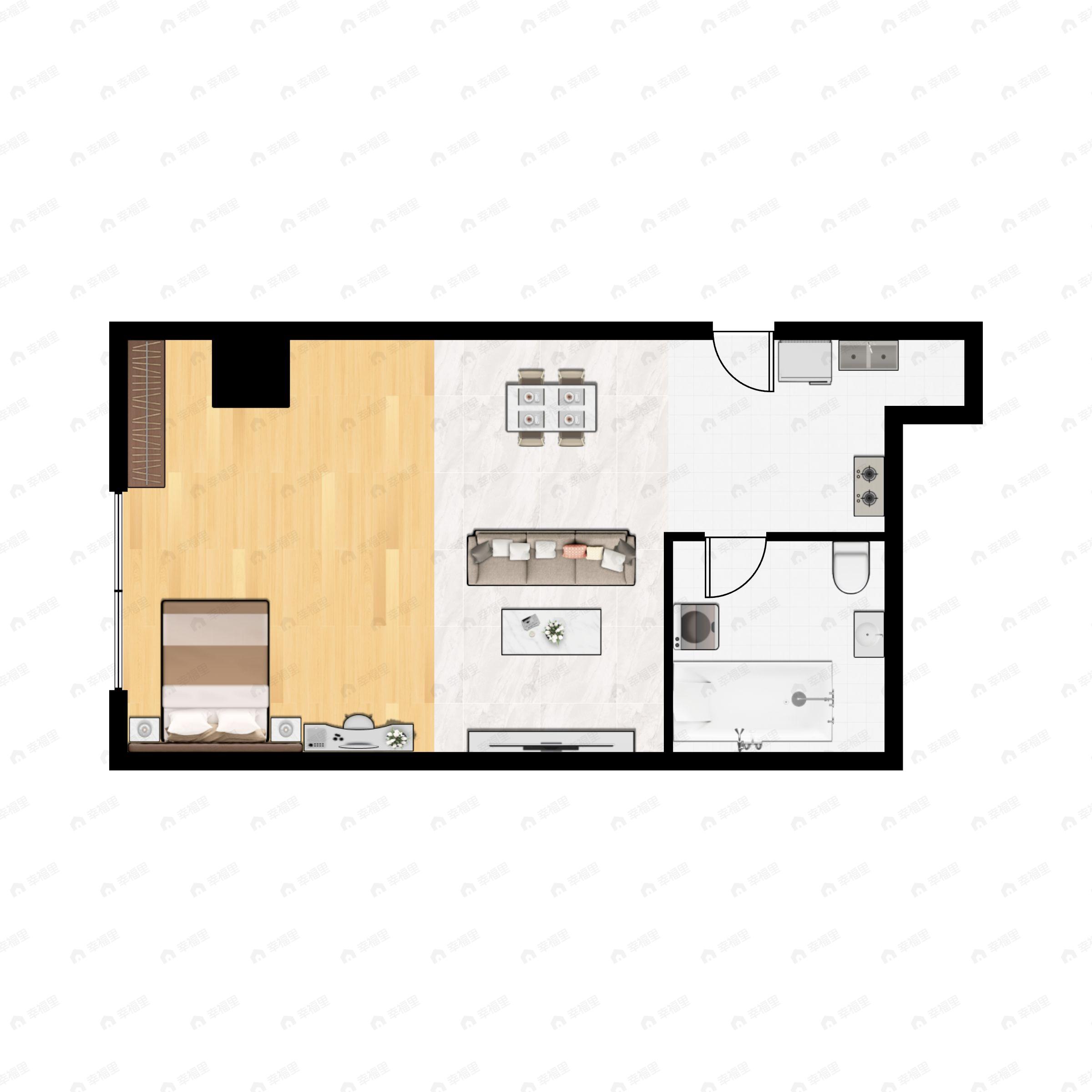 1室1厅1卫建面41m²西户型图