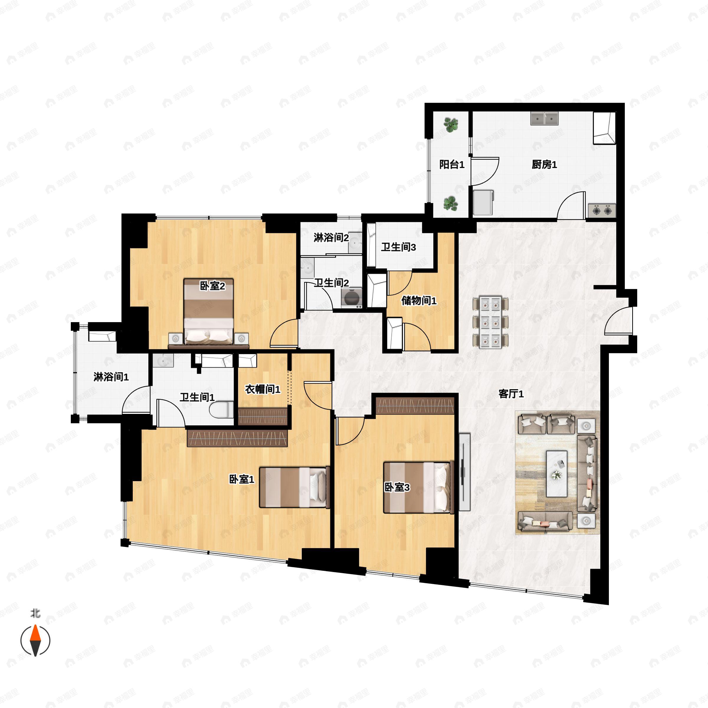 天津雅颂居3室2厅3卫户型图