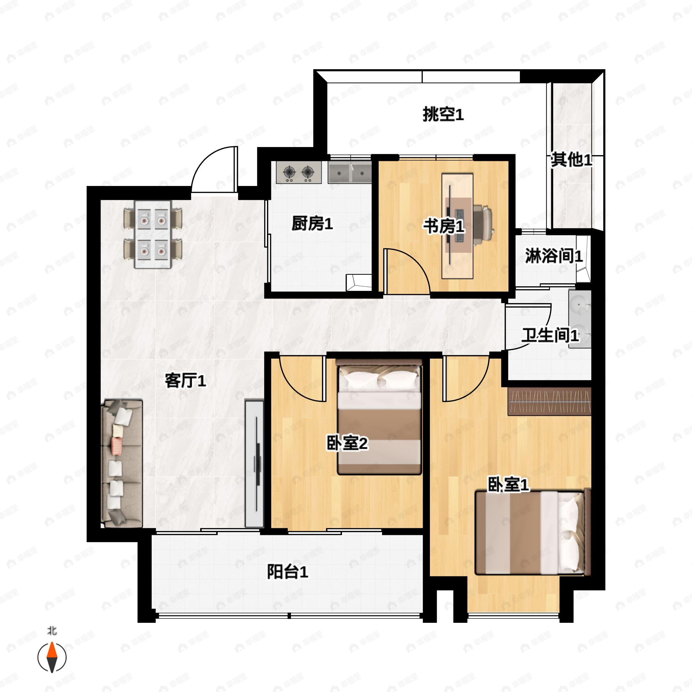 3室2厅1卫建面89平户型图