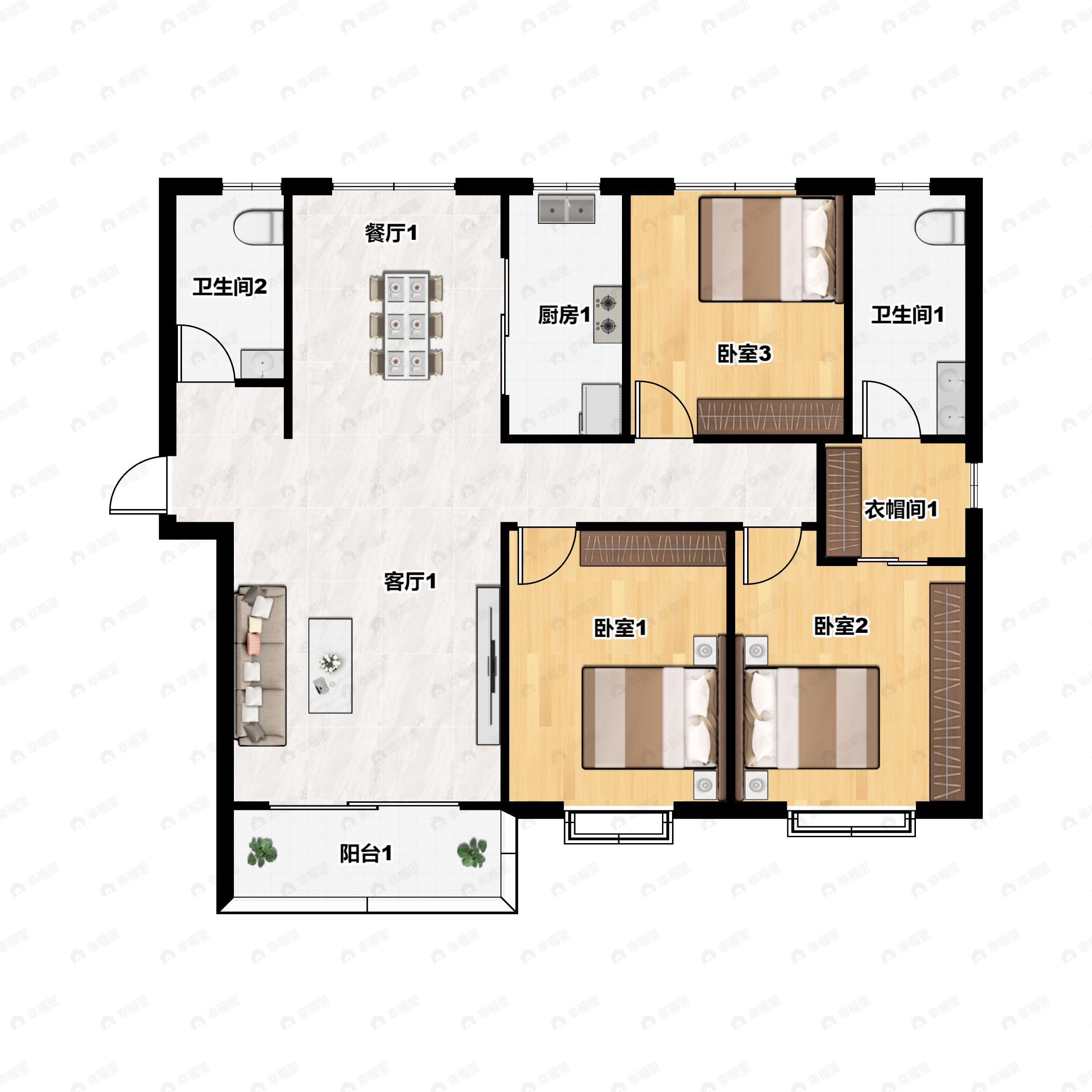 天昱凤凰城四期3室2厅2卫户型图