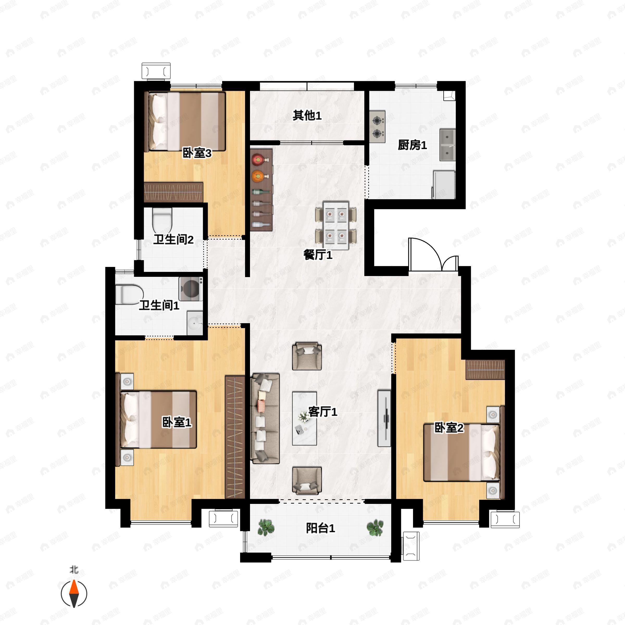 3室2厅2卫建面131平户型图