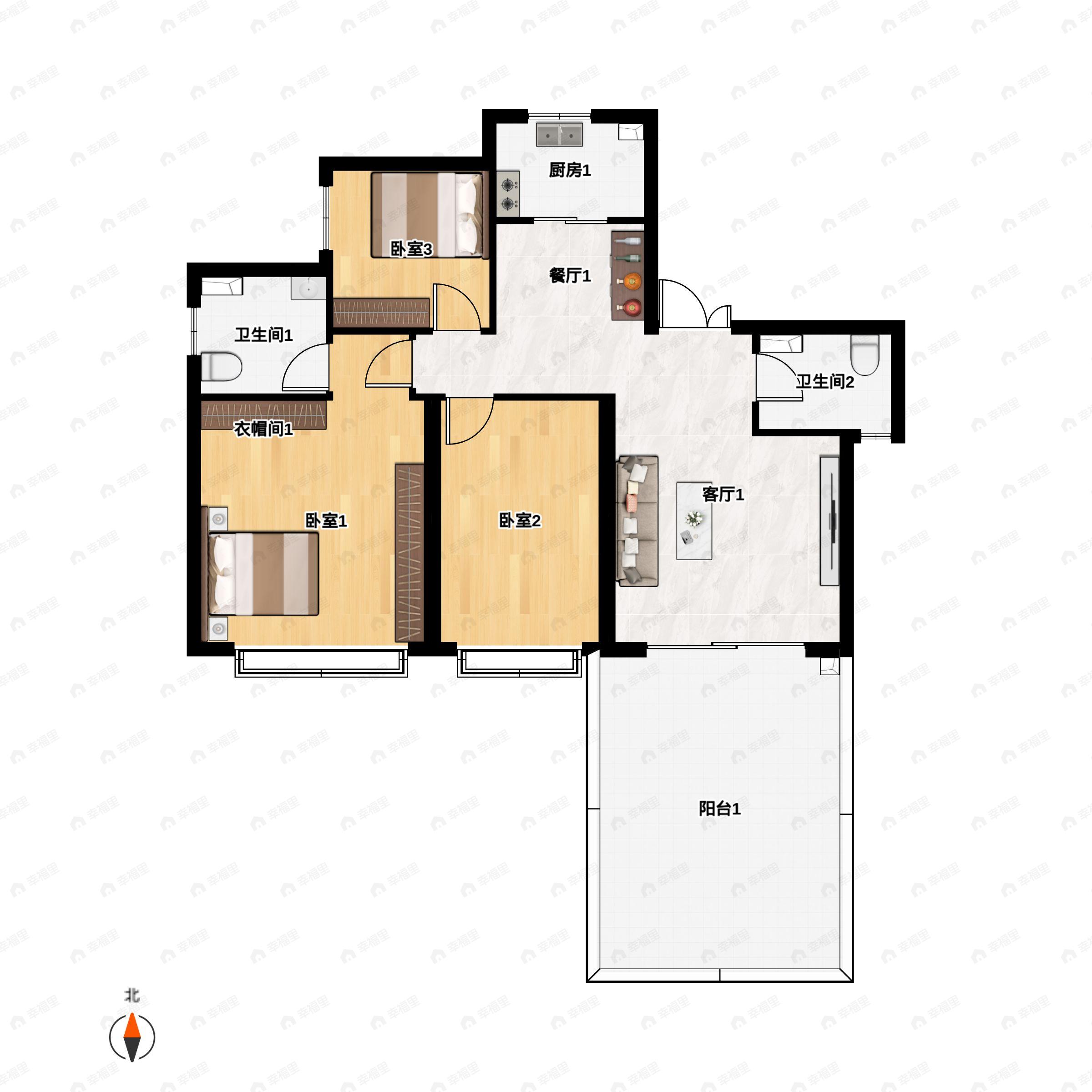 城乡居壹号苑3室2厅2卫户型图