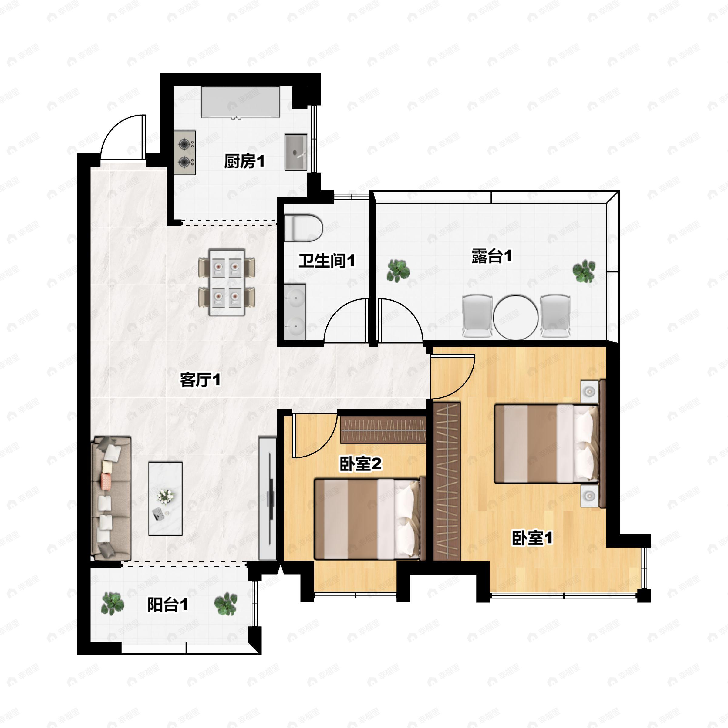 2室2厅1卫建面89平南户型图