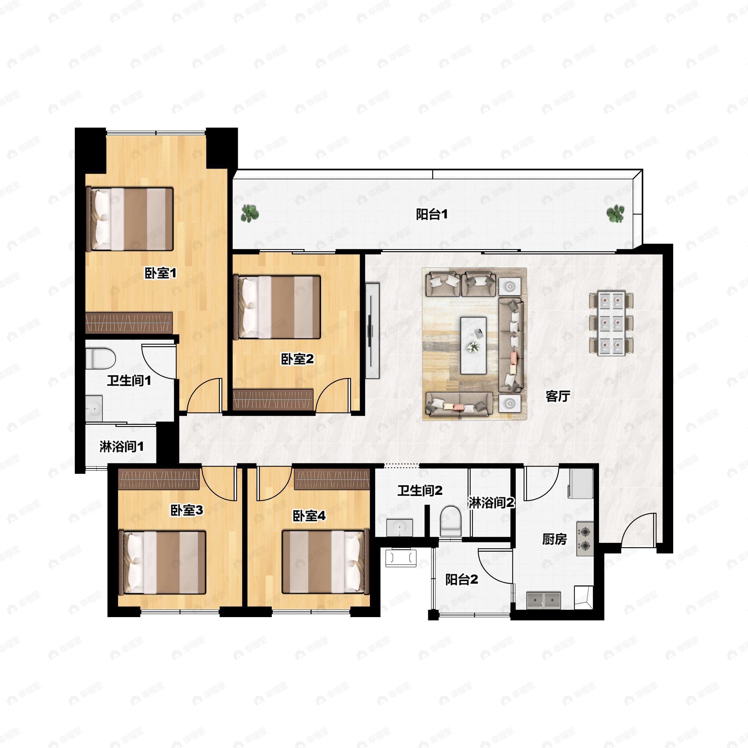 4室2厅2卫建面144平户型图