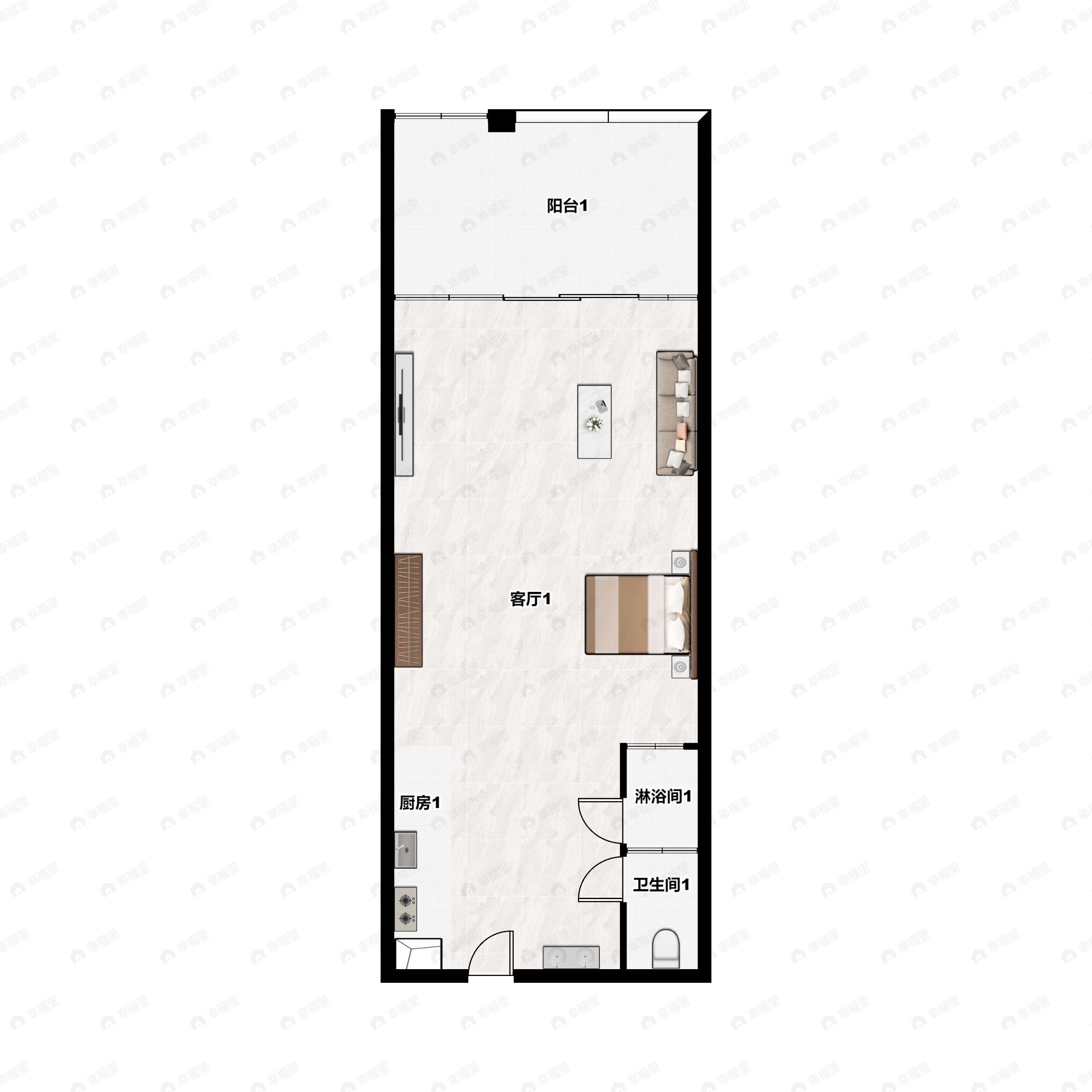1室1卫建面57平户型图