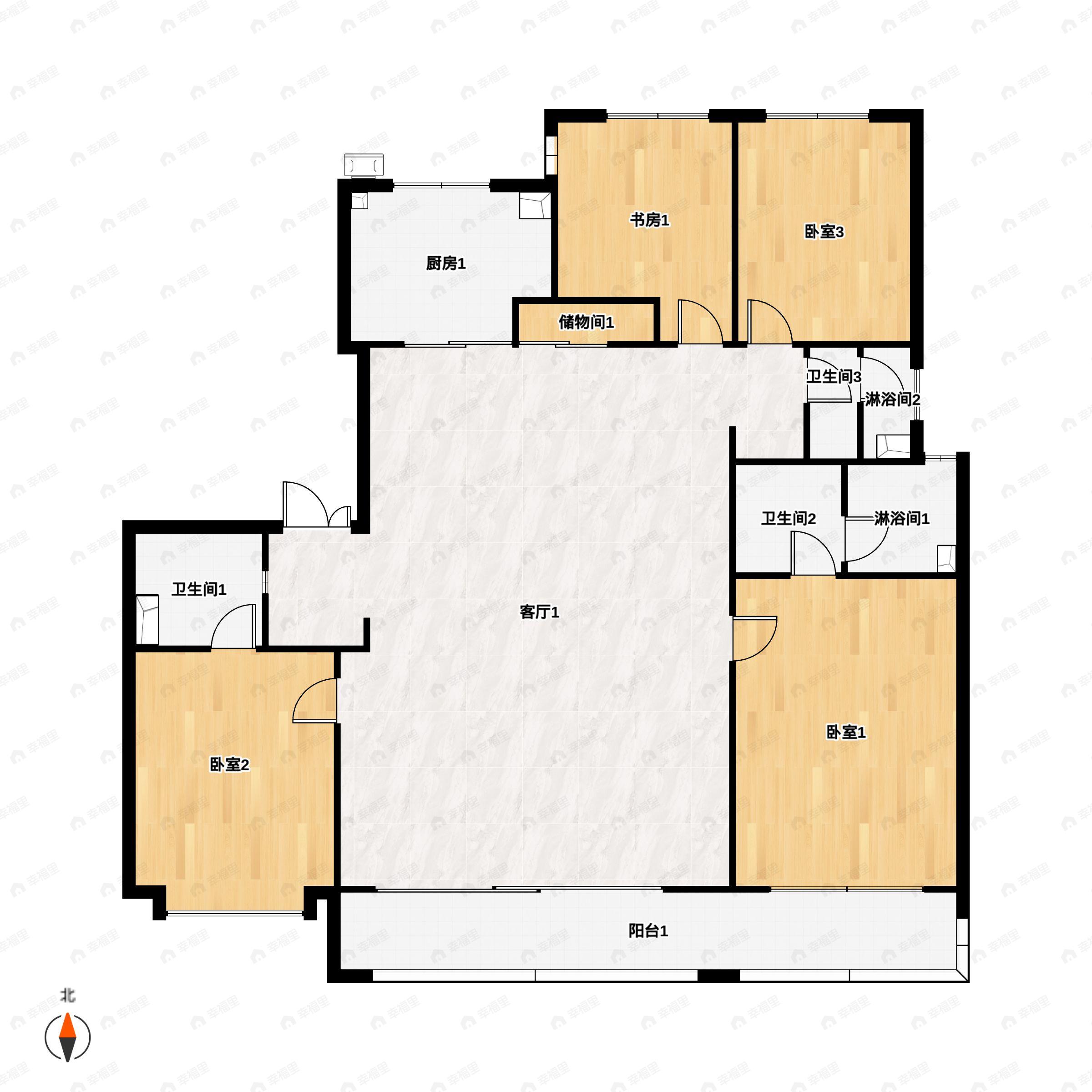 4室2厅3卫建面196平南户型图