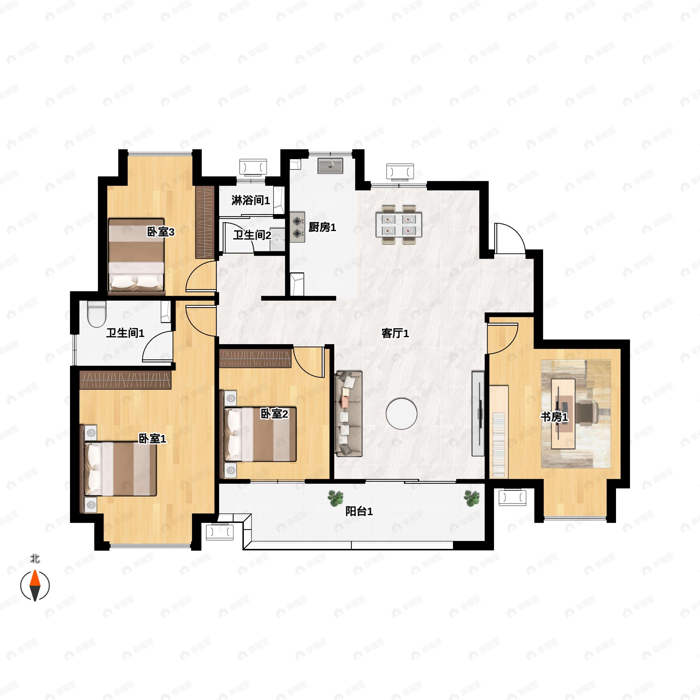 4室2厅2卫建面140平南户型图