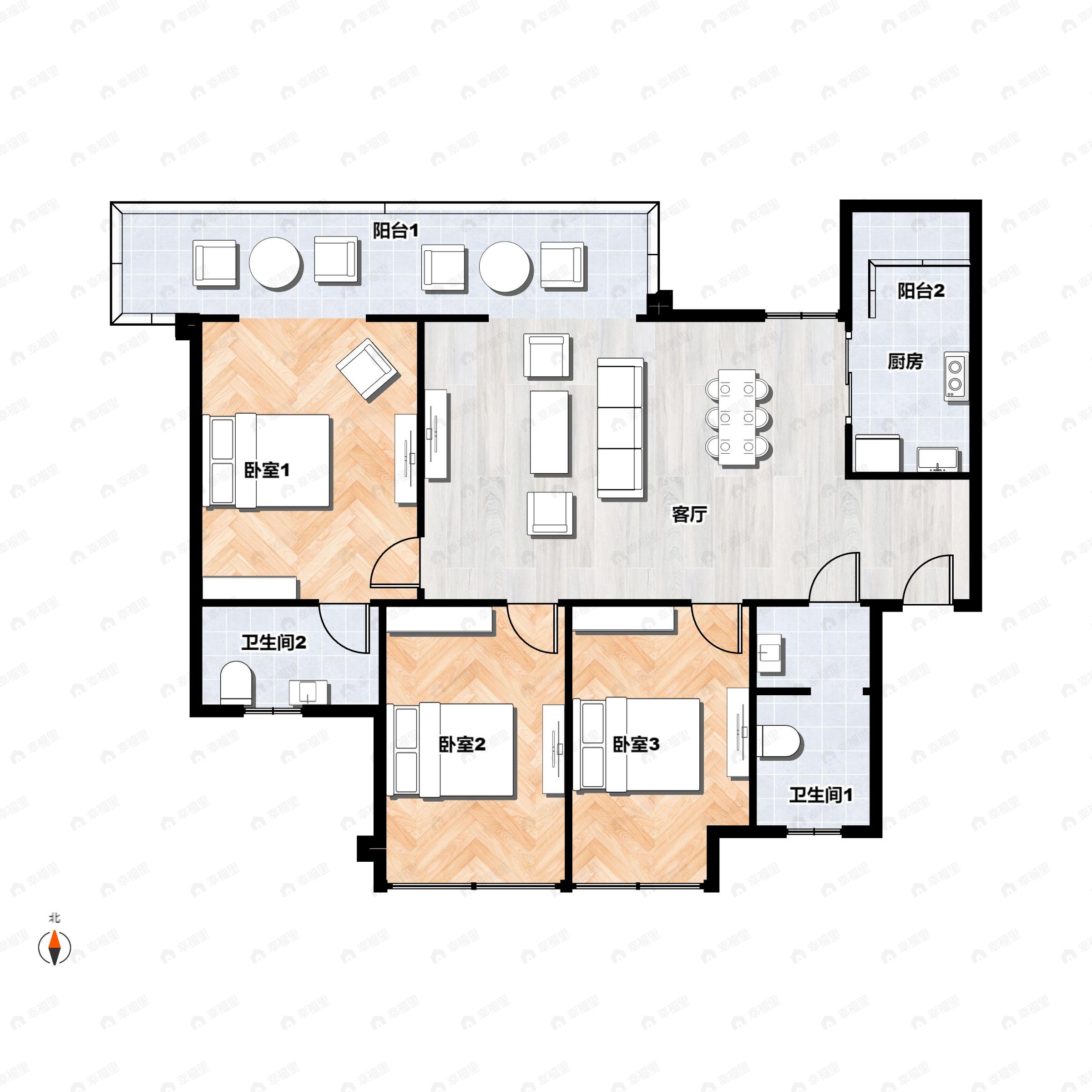 3室2厅2卫建面107平北户型图