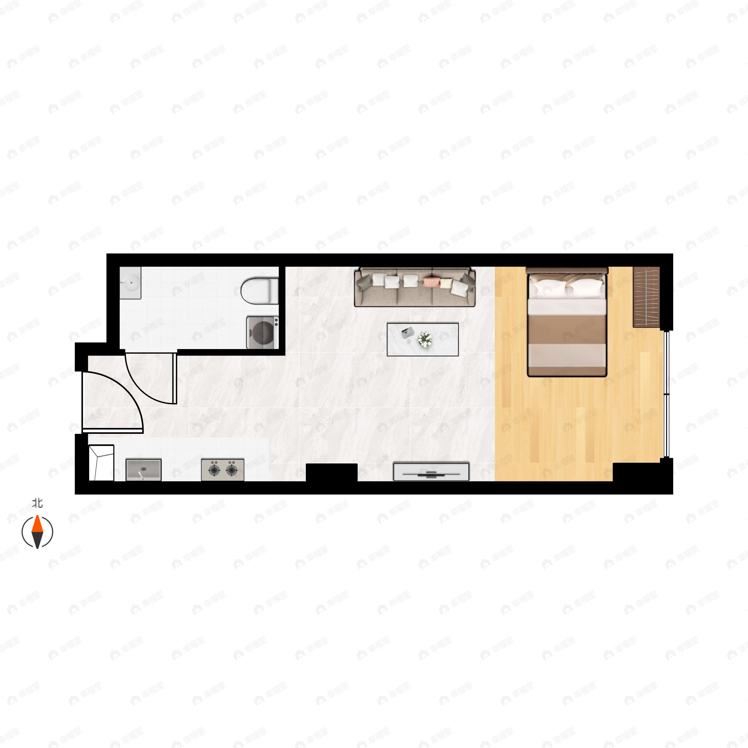 1室1厅1卫建面49m²东户型图