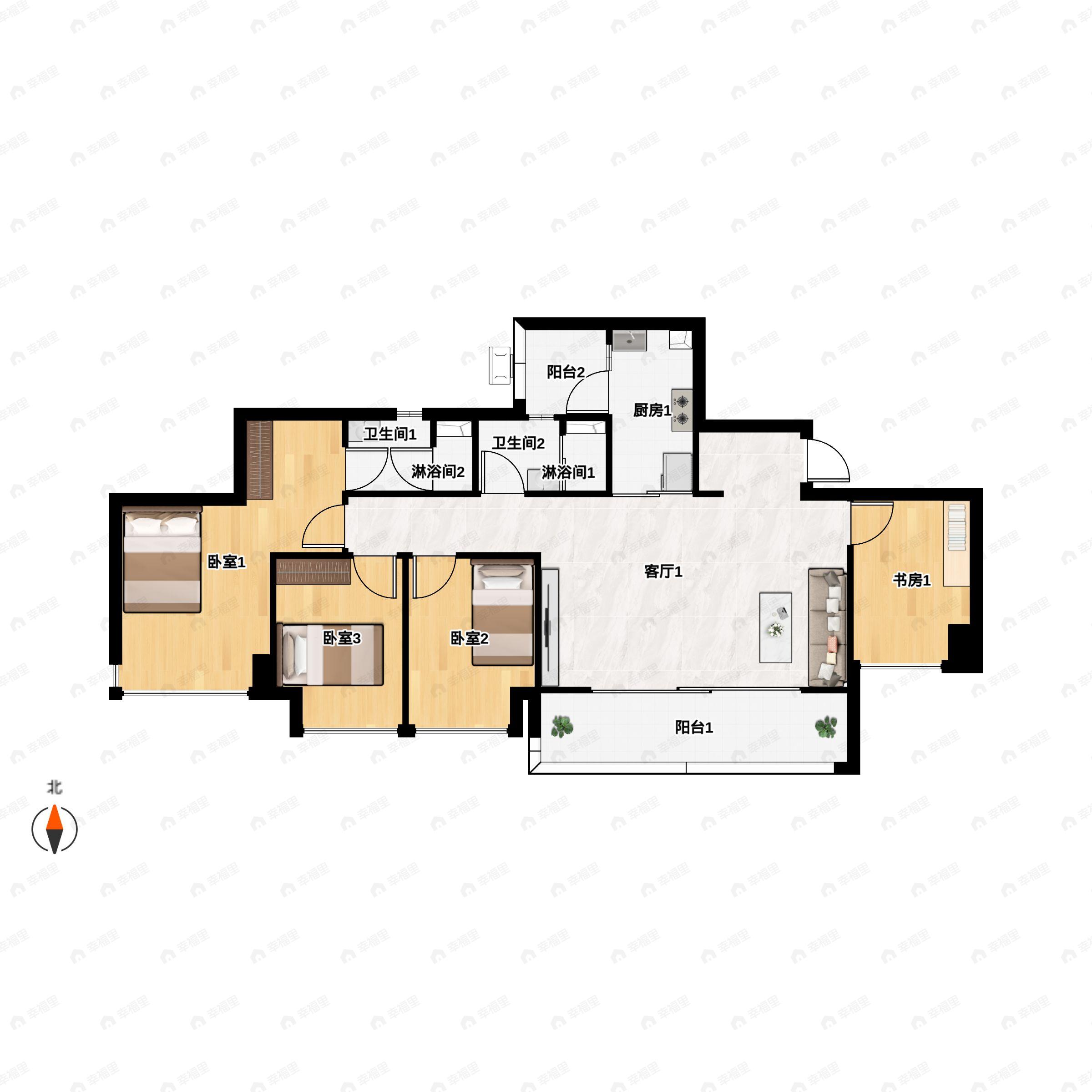 4室2厅2卫建面141平南户型图