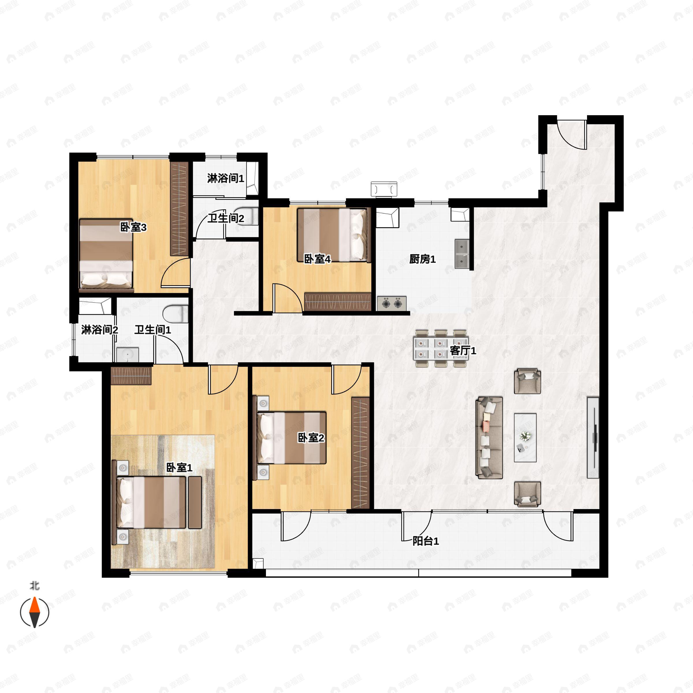 龙湖砚熙台4室2厅2卫户型图