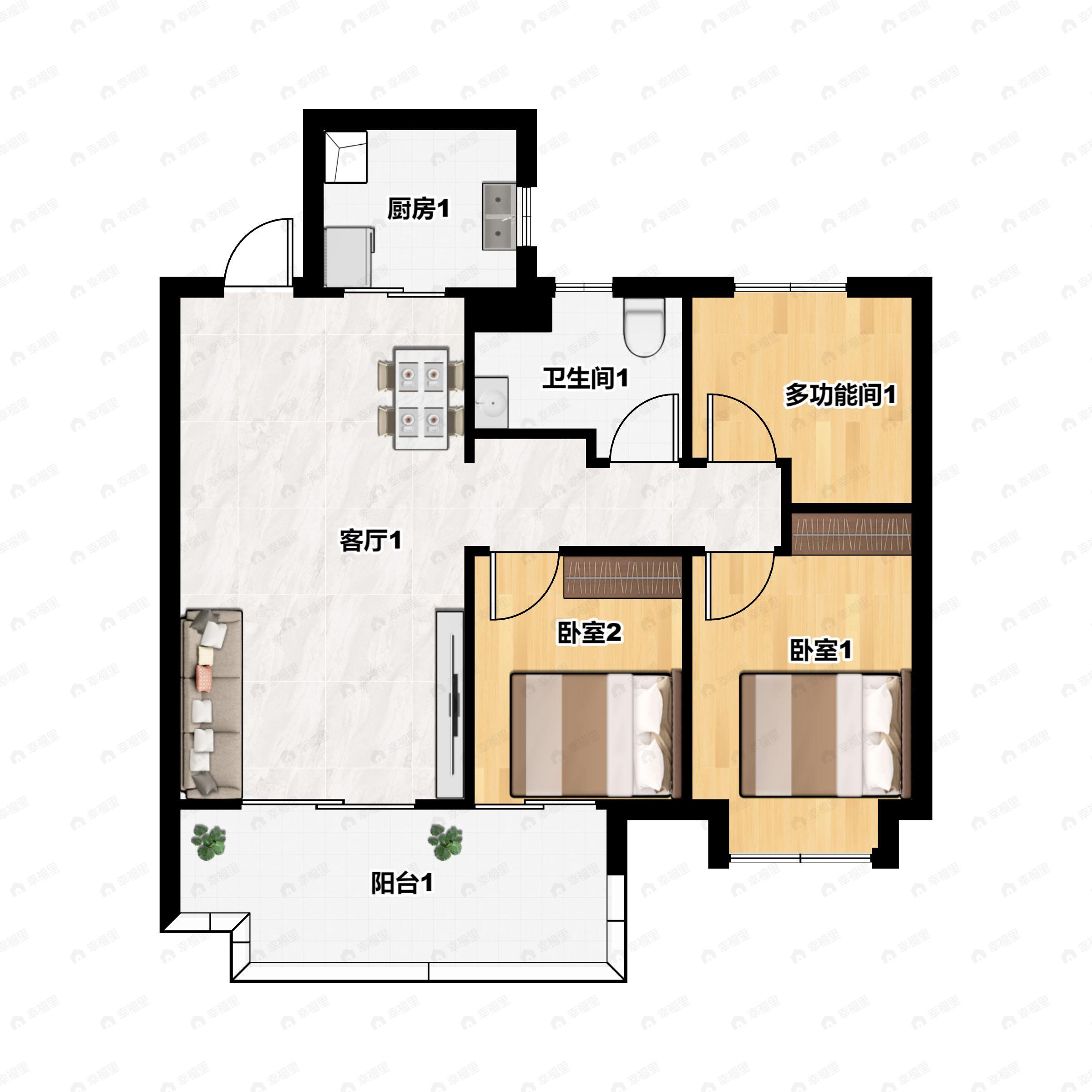 保利和光3室2厅1卫户型图