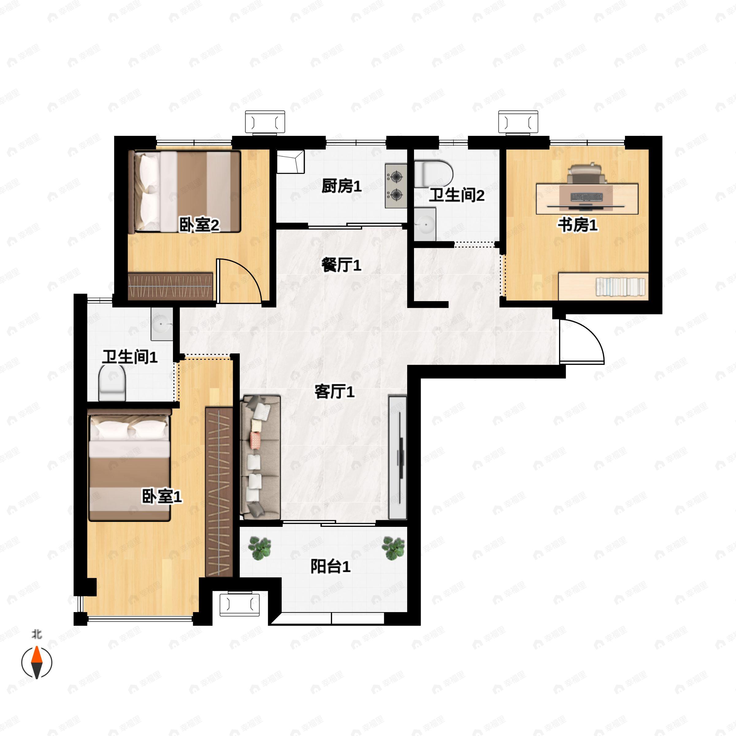 3室2厅2卫建面110平户型图