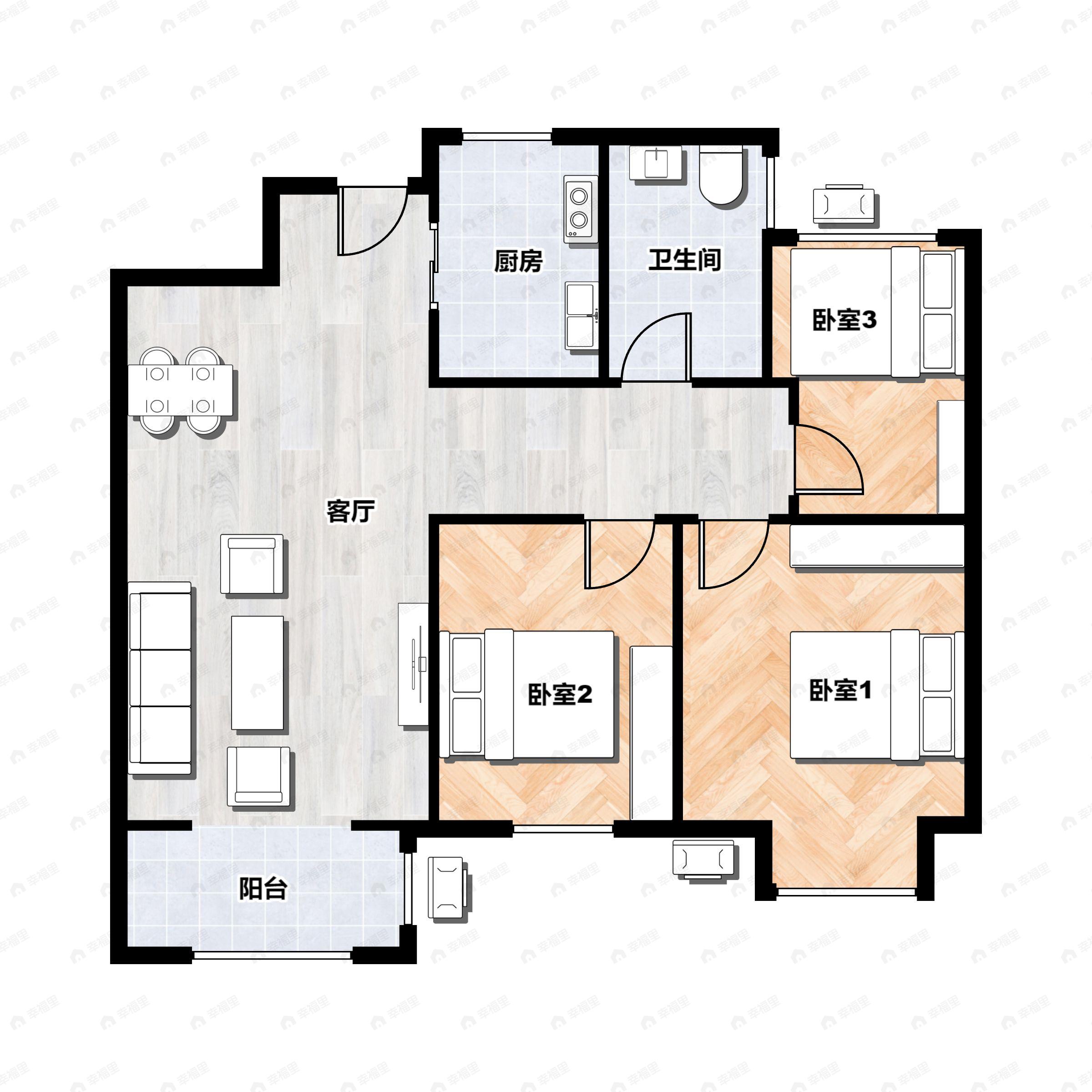3室2厅1卫建面99平户型图