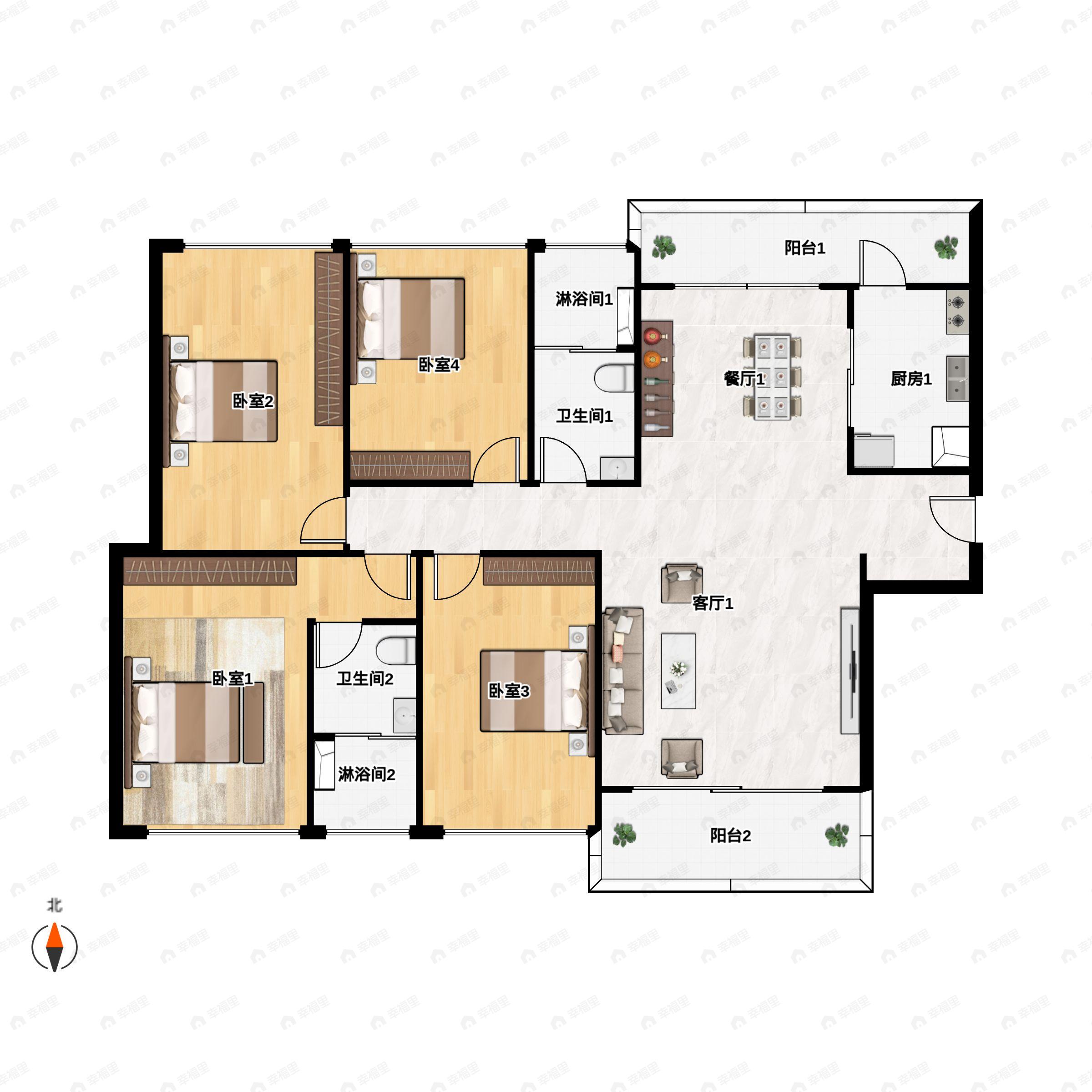 4室2厅2卫建面146平南户型图