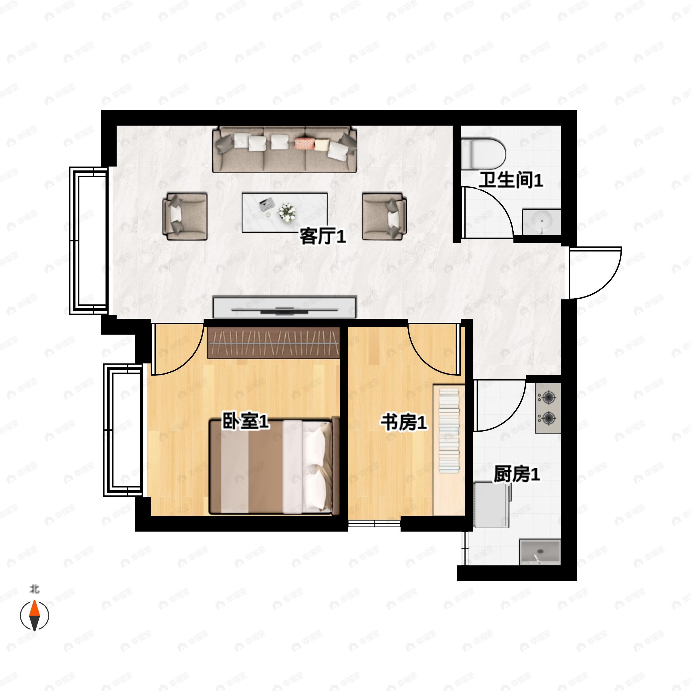 2室2厅1卫建面70平户型图