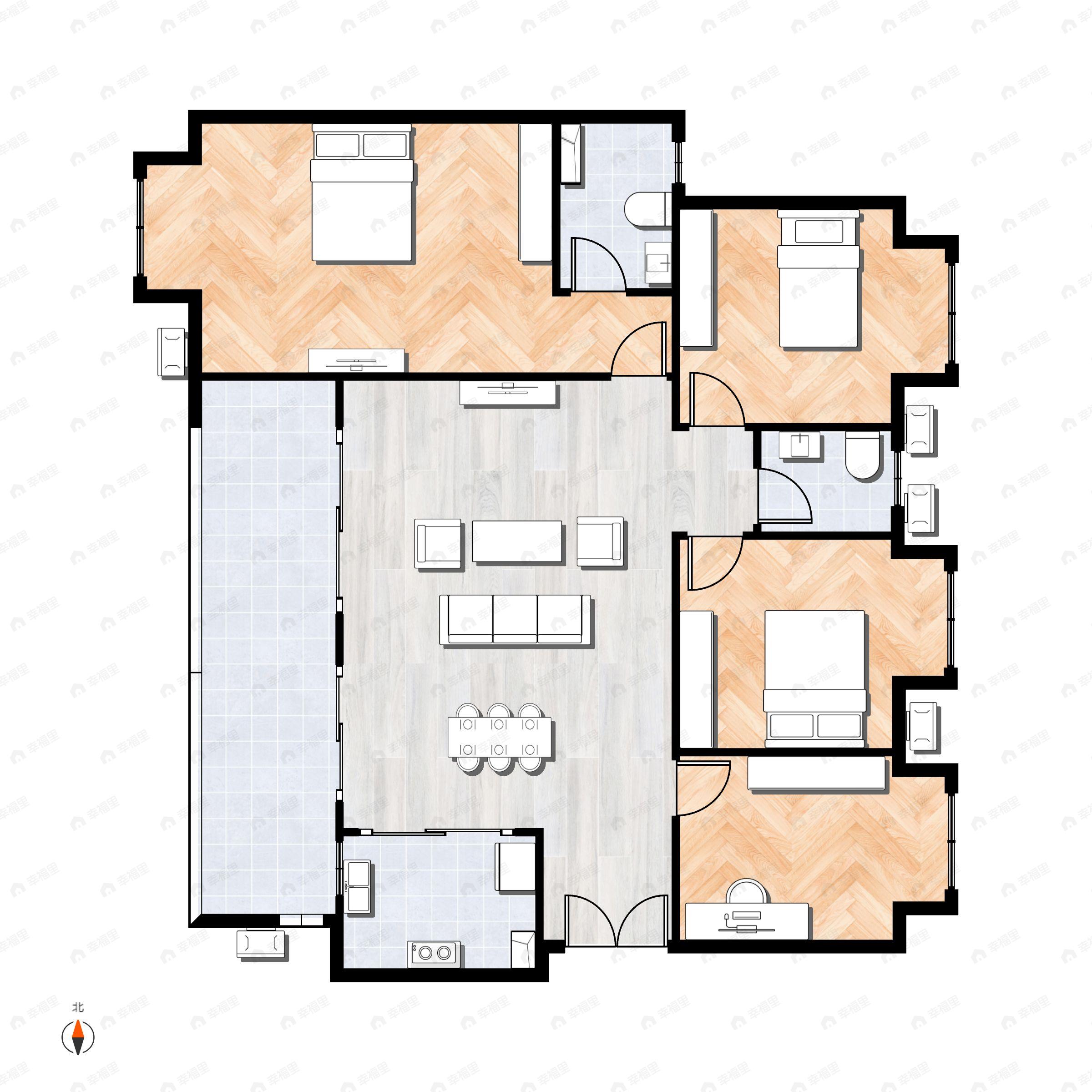 4室2厅2卫建面135平西户型图