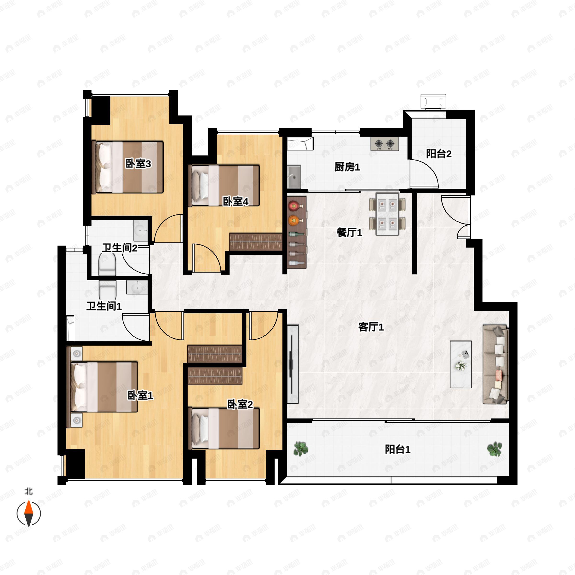 4室2厅2卫建面143平户型图