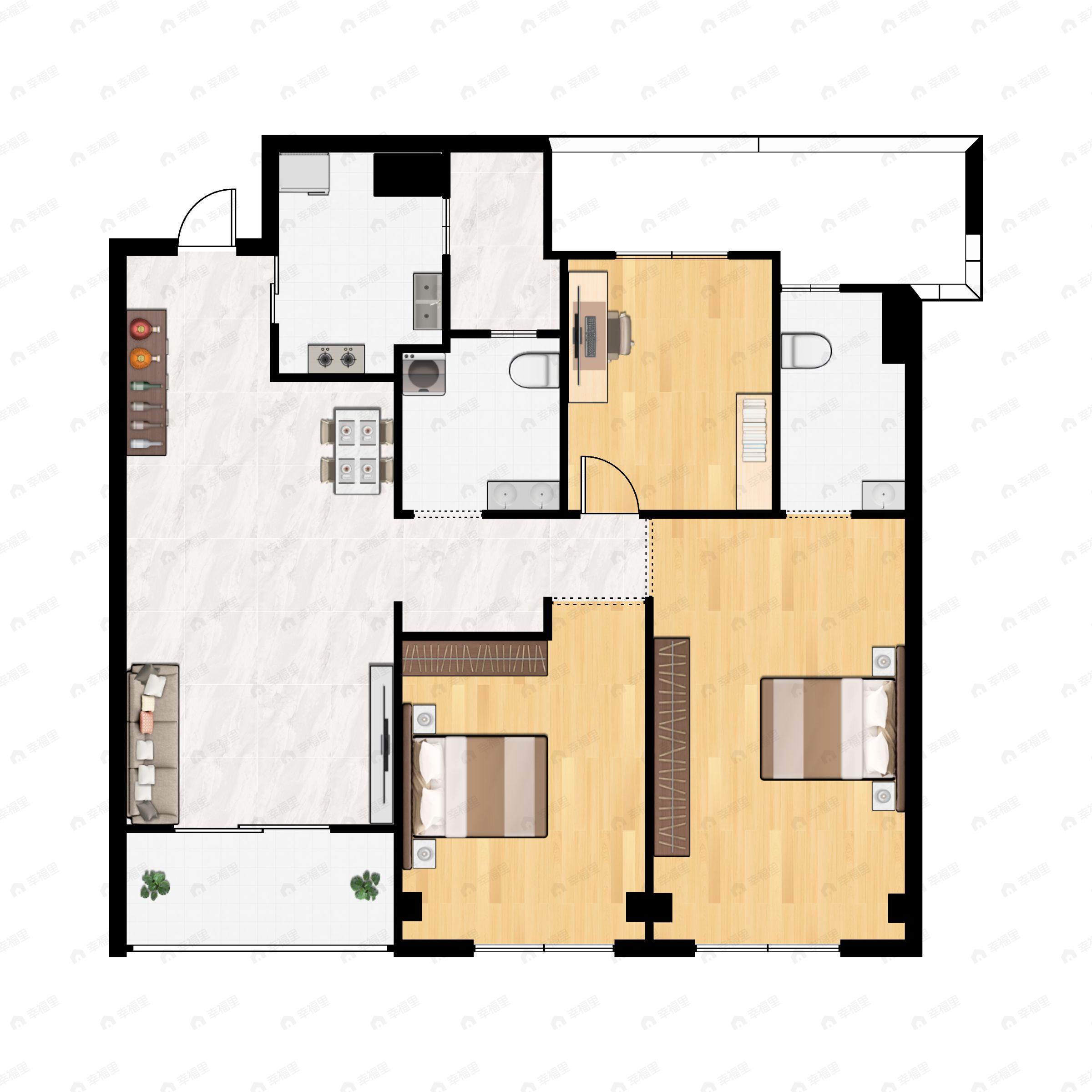 3室2厅2卫建面99m²南户型图