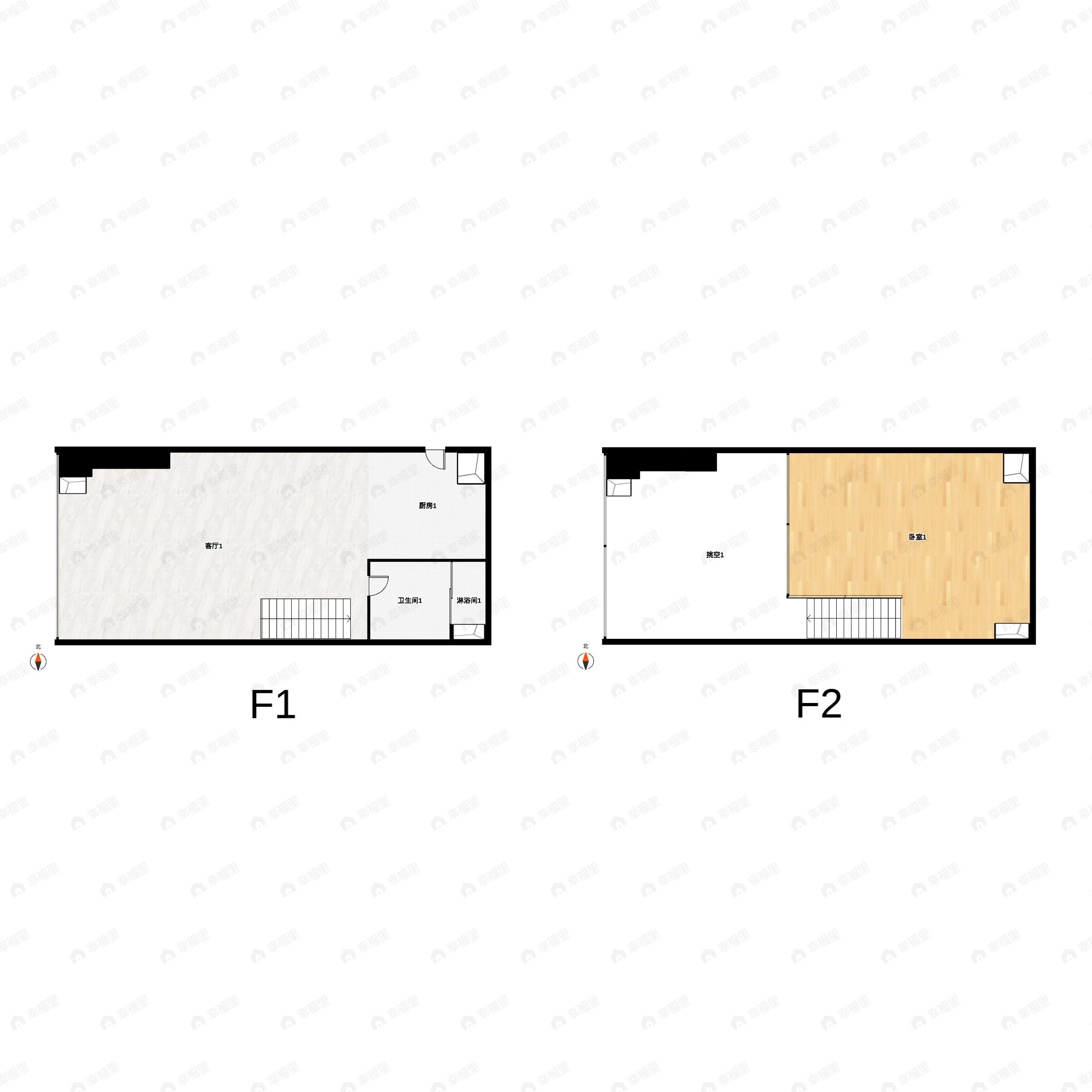1室2厅1卫建面68平户型图