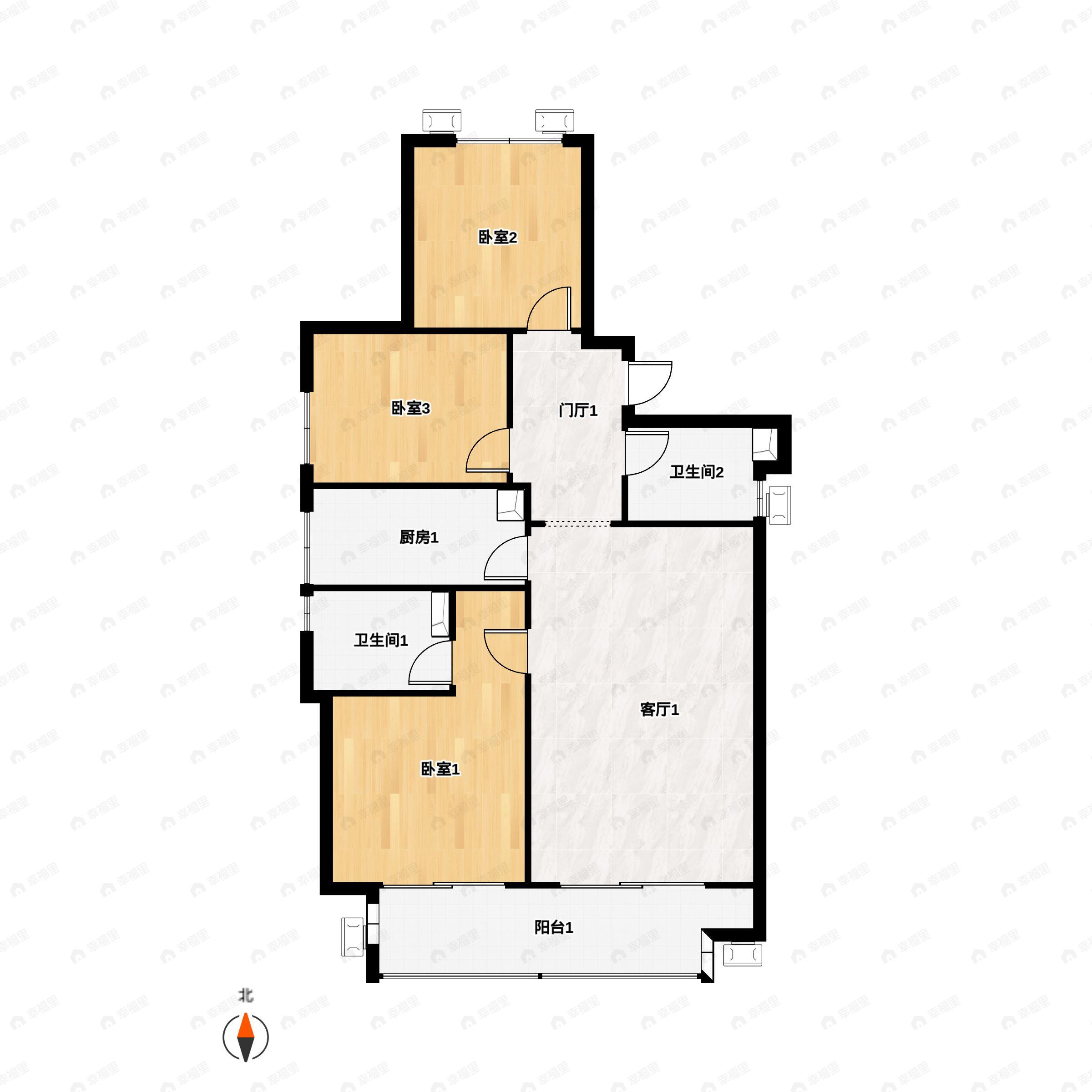 3室2厅2卫建面129平户型图