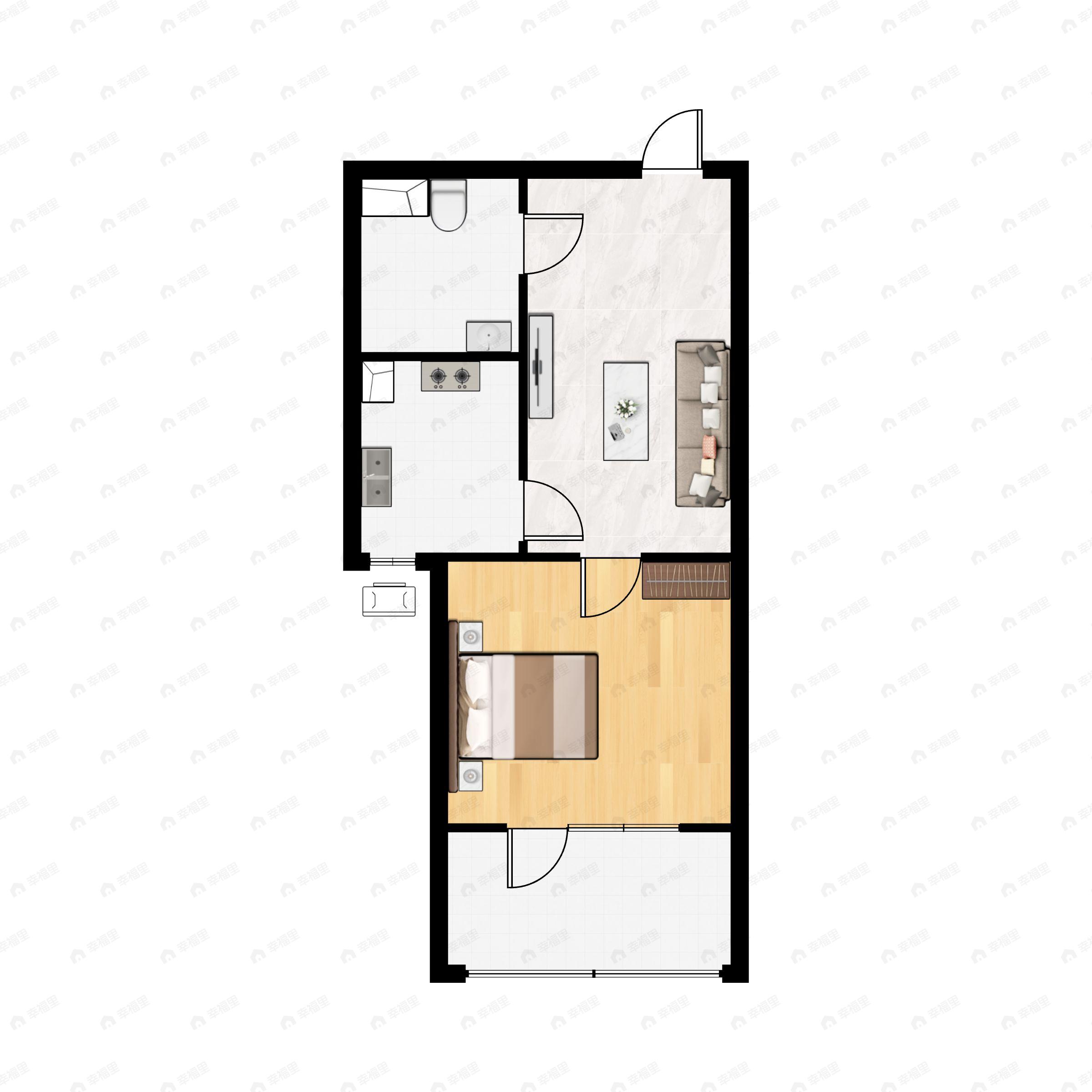 1室1厅1卫建面46平户型图