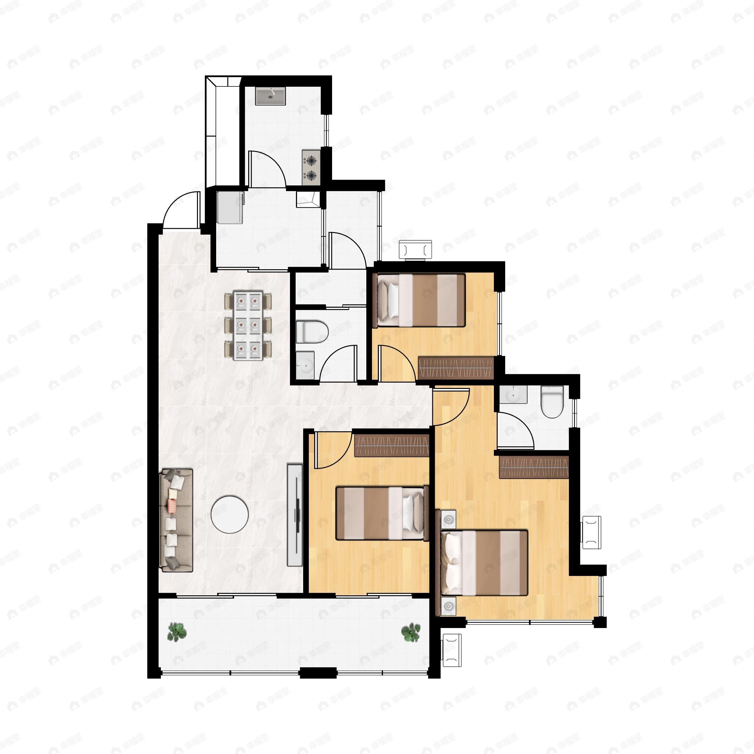 3室2厅2卫建面95平户型图