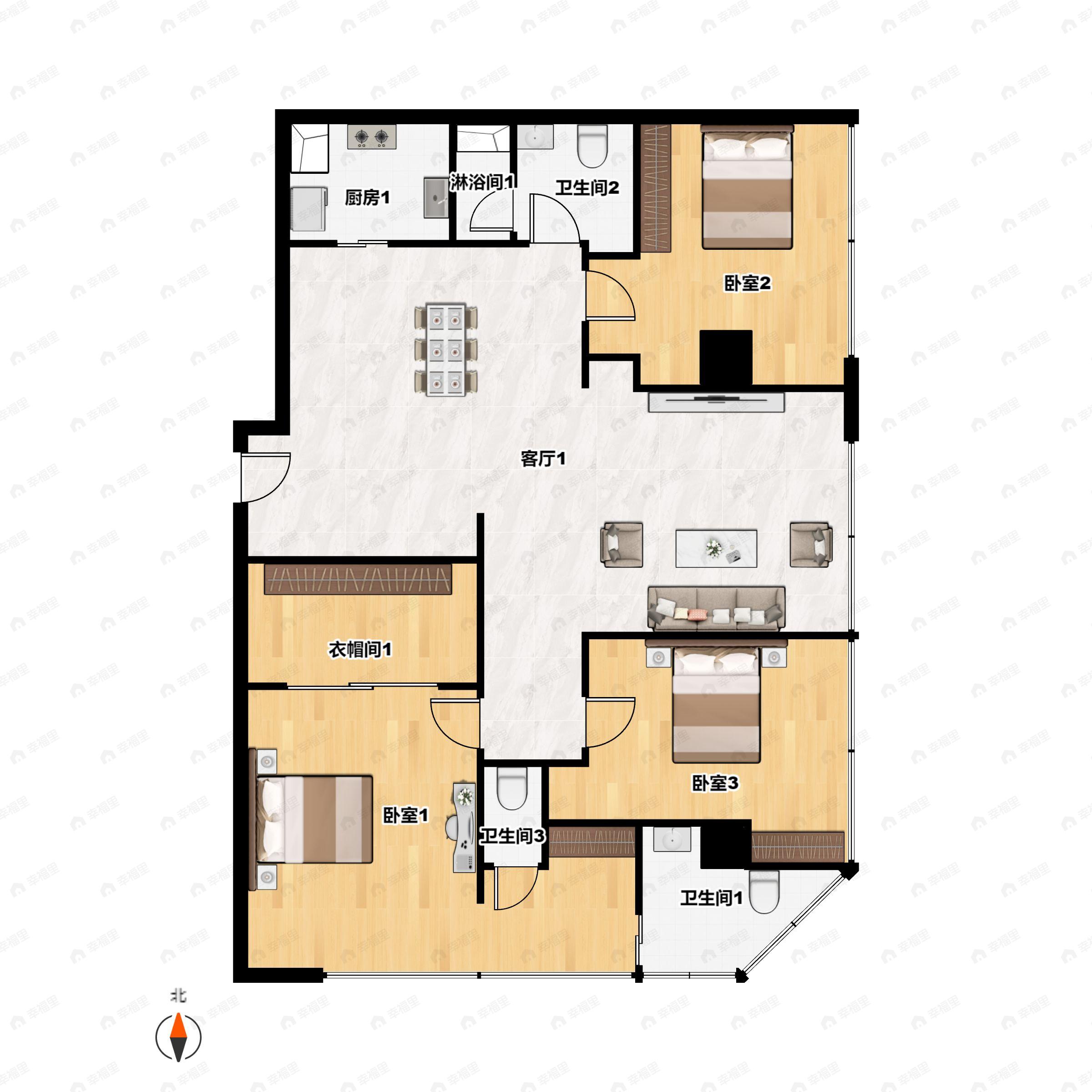 3室2厅2卫建面204平南|东户型图