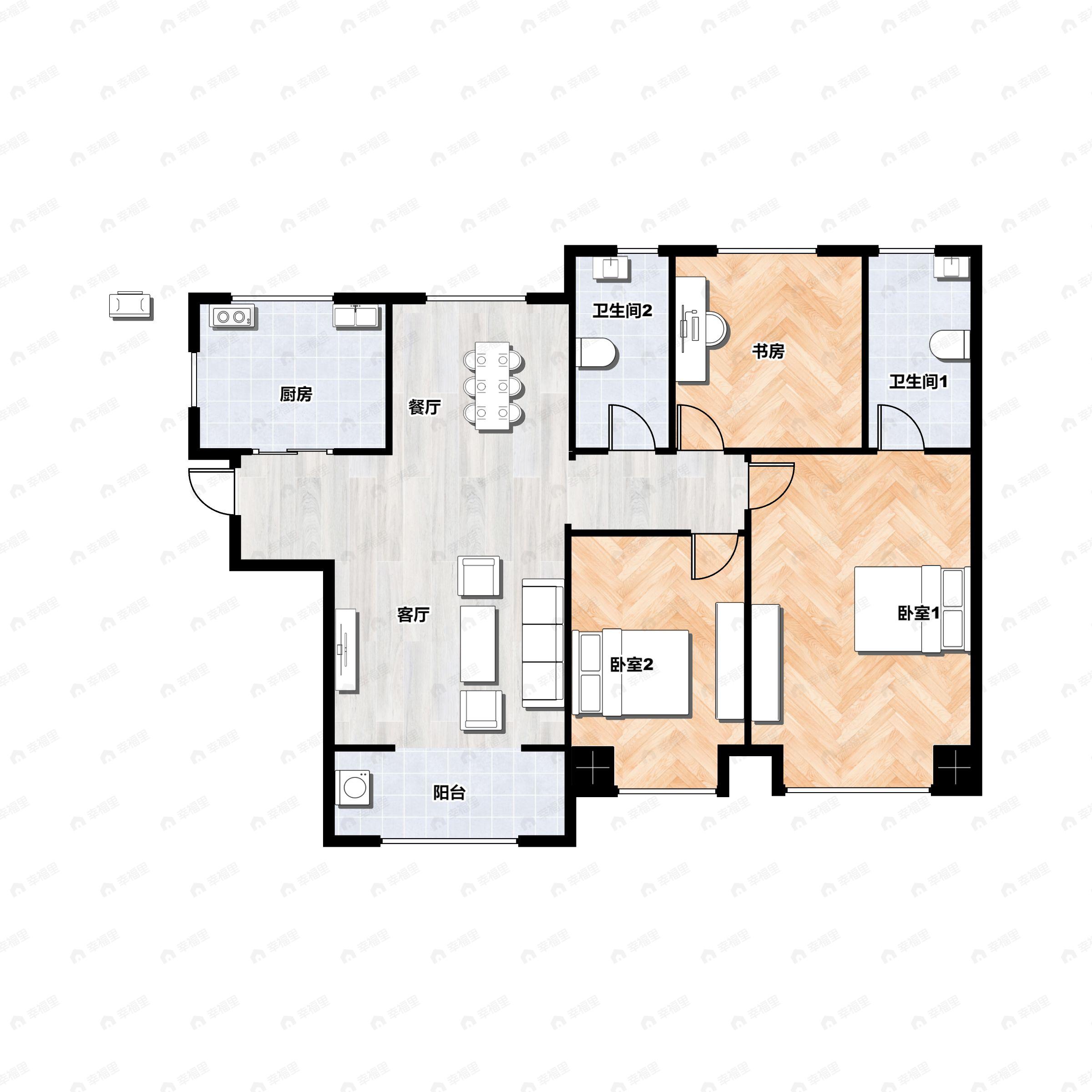 3室2厅2卫建面121平北|南户型图