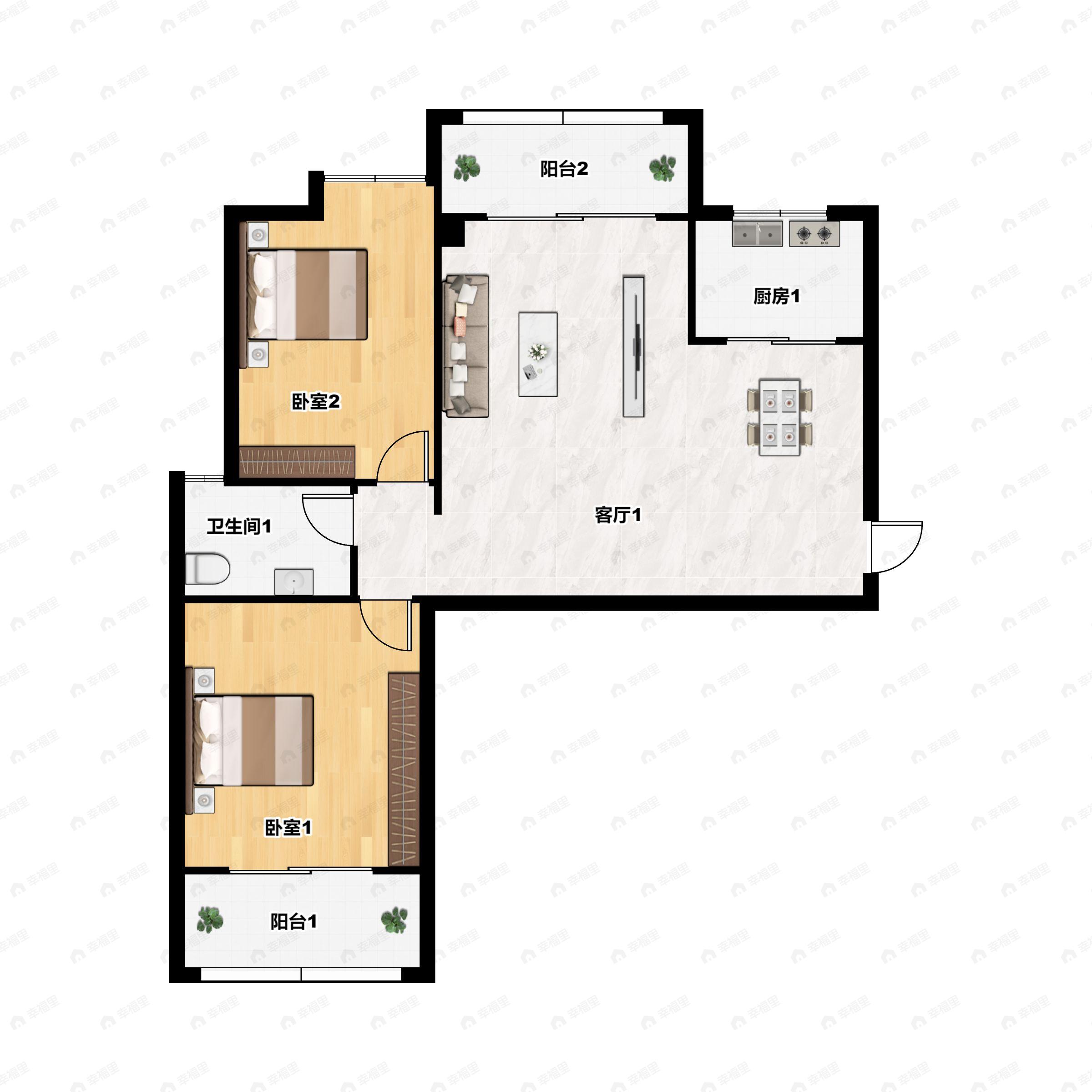 2室2厅1卫建面125平户型图