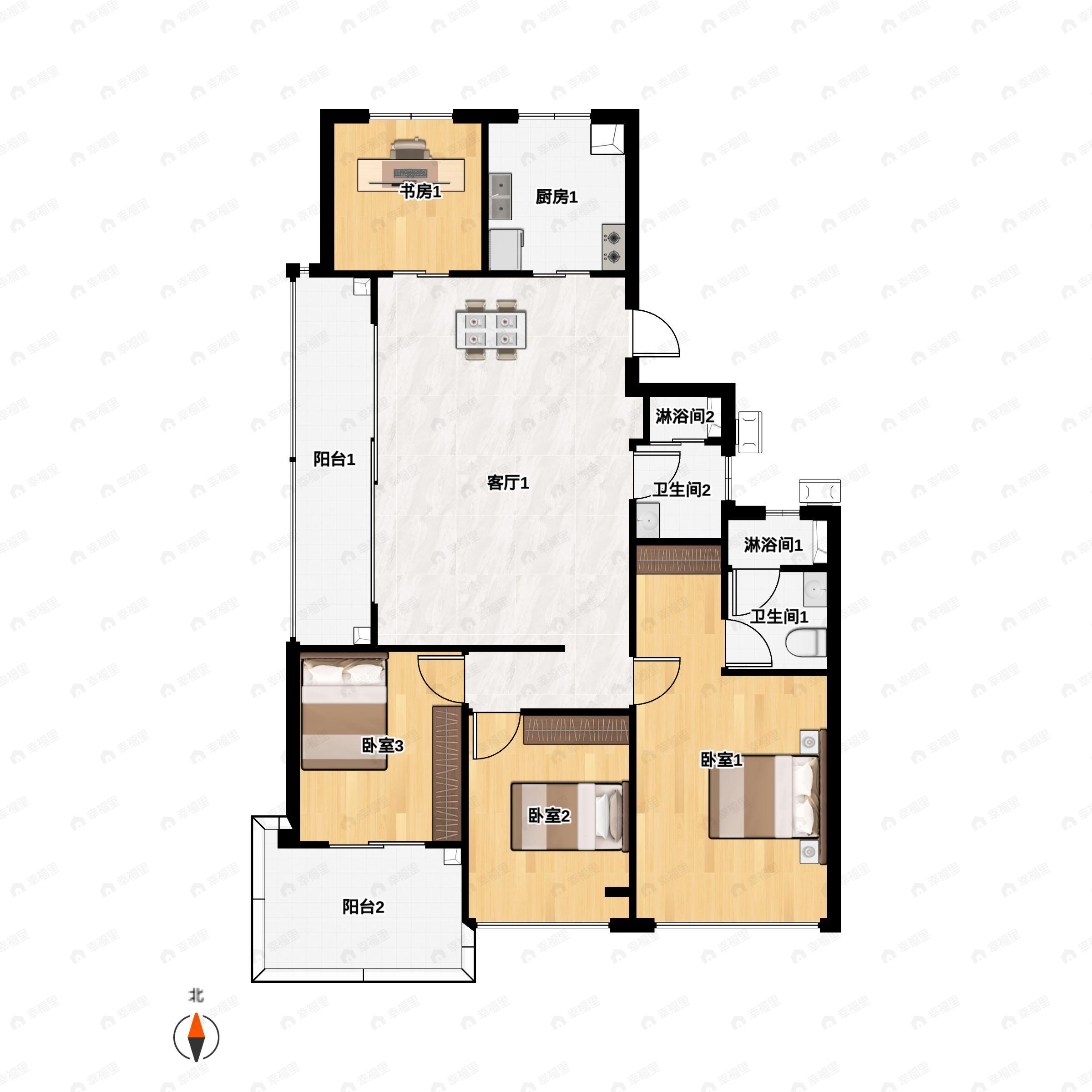 4室2厅2卫建面133平南户型图