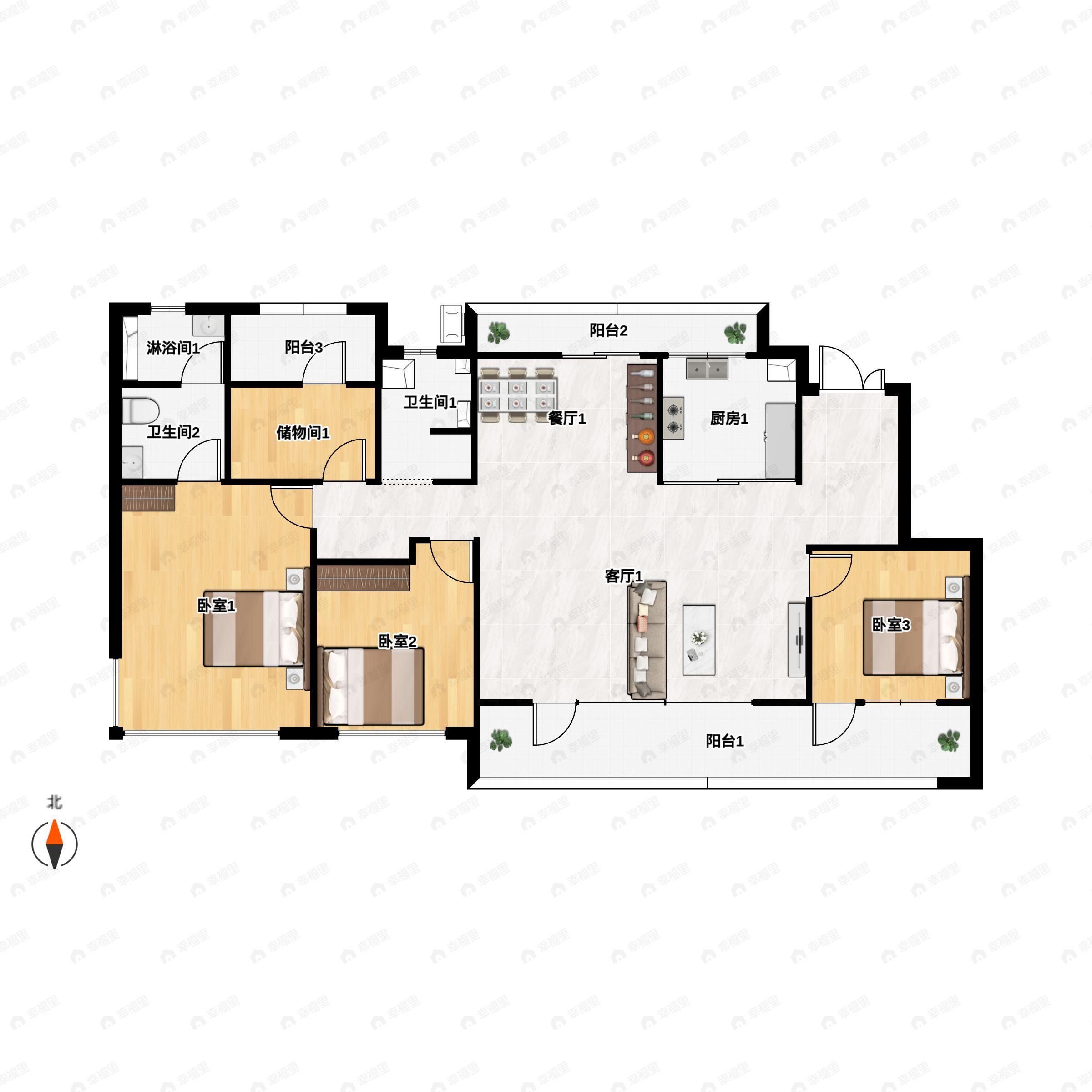 4室2厅2卫建面177平户型图