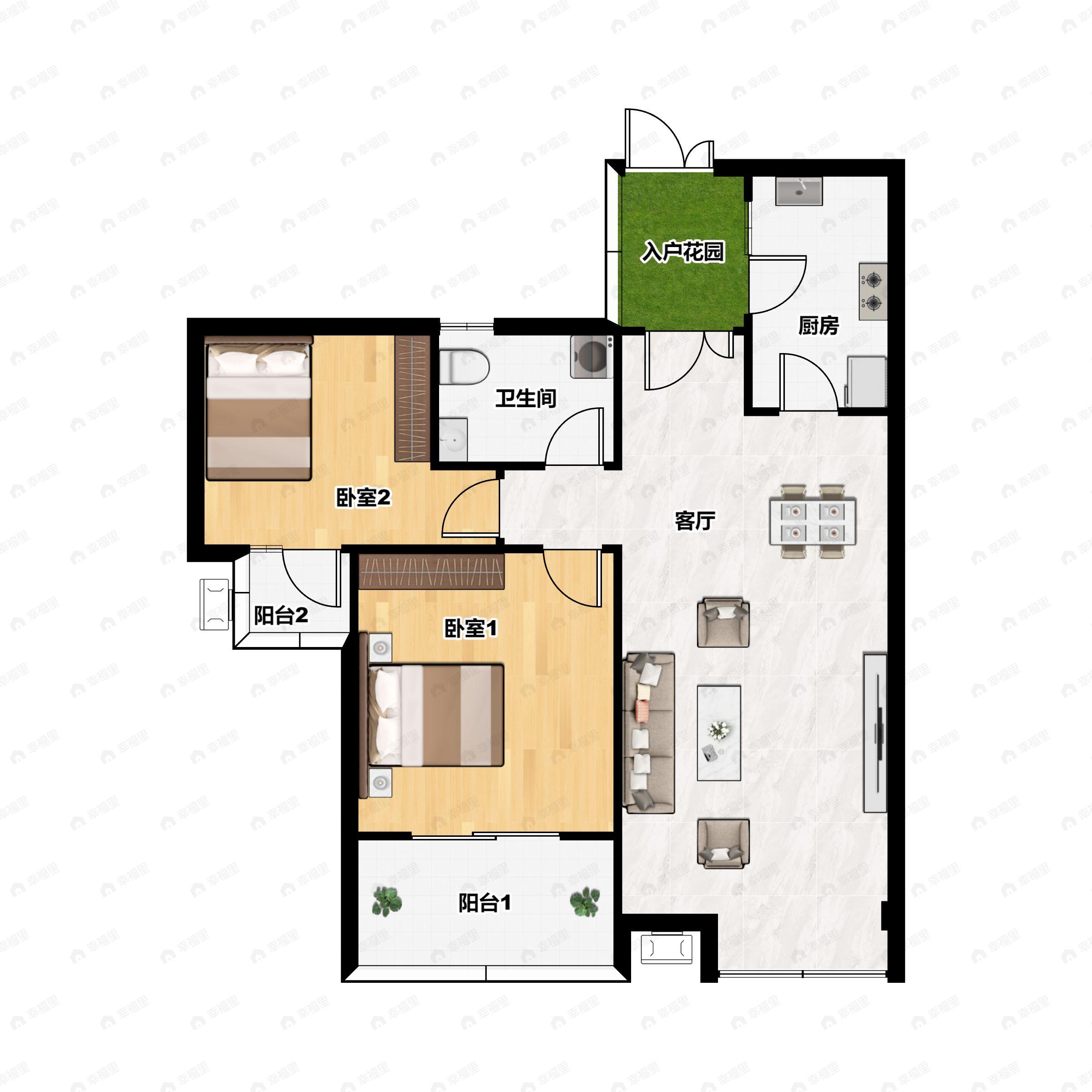 2室2厅1卫建面89平户型图