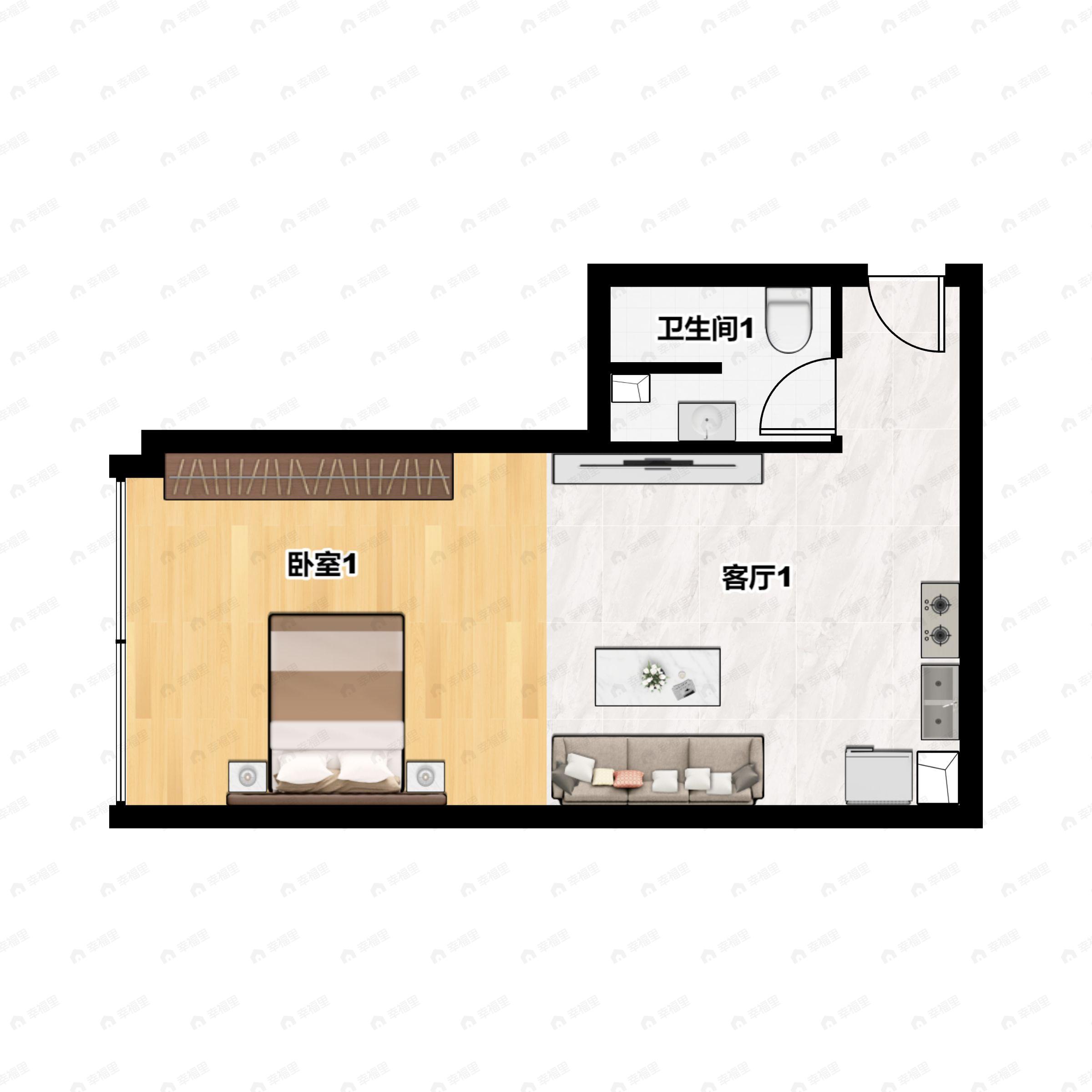 1室1厅1卫建面48平户型图