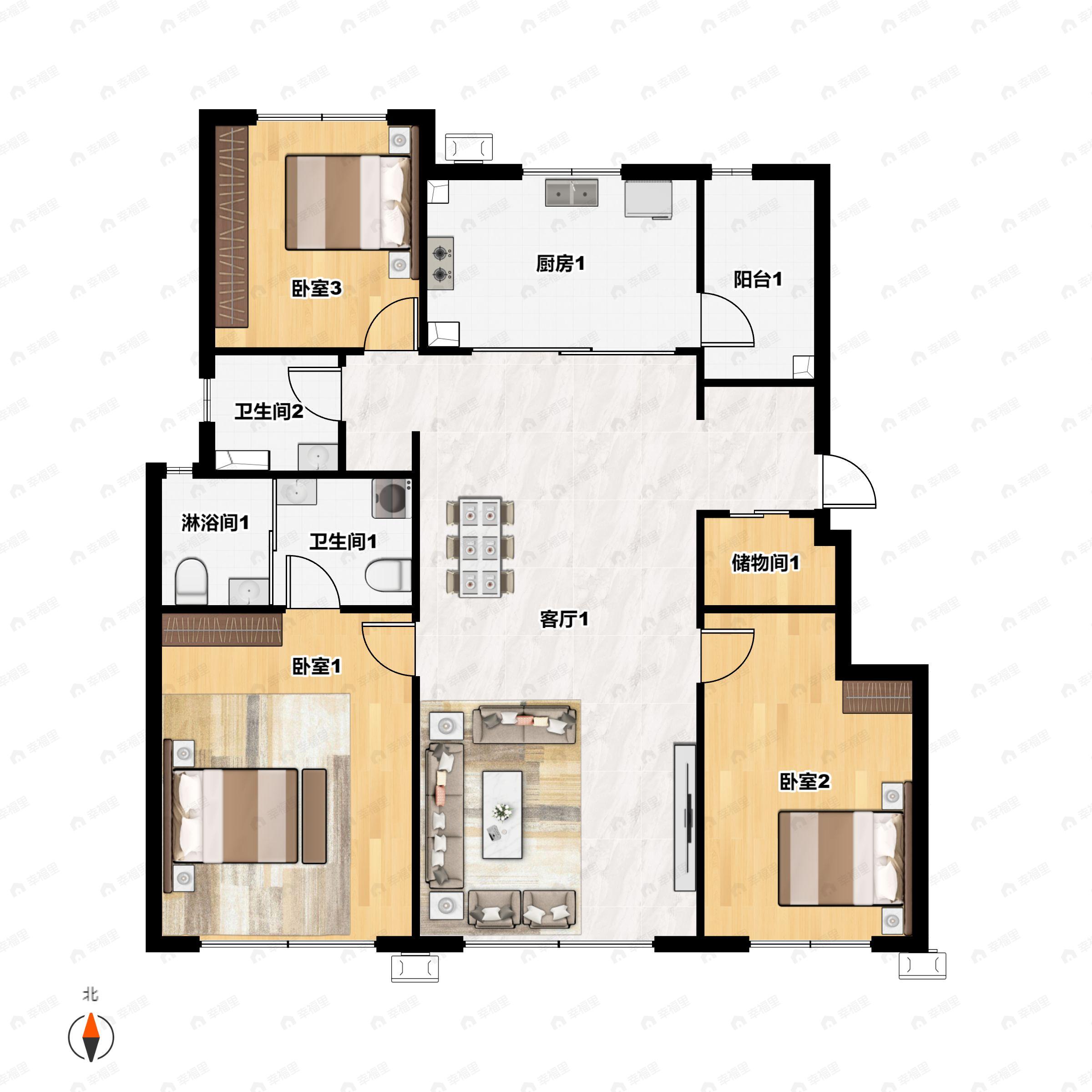 中海源境云起3室2厅2卫户型图