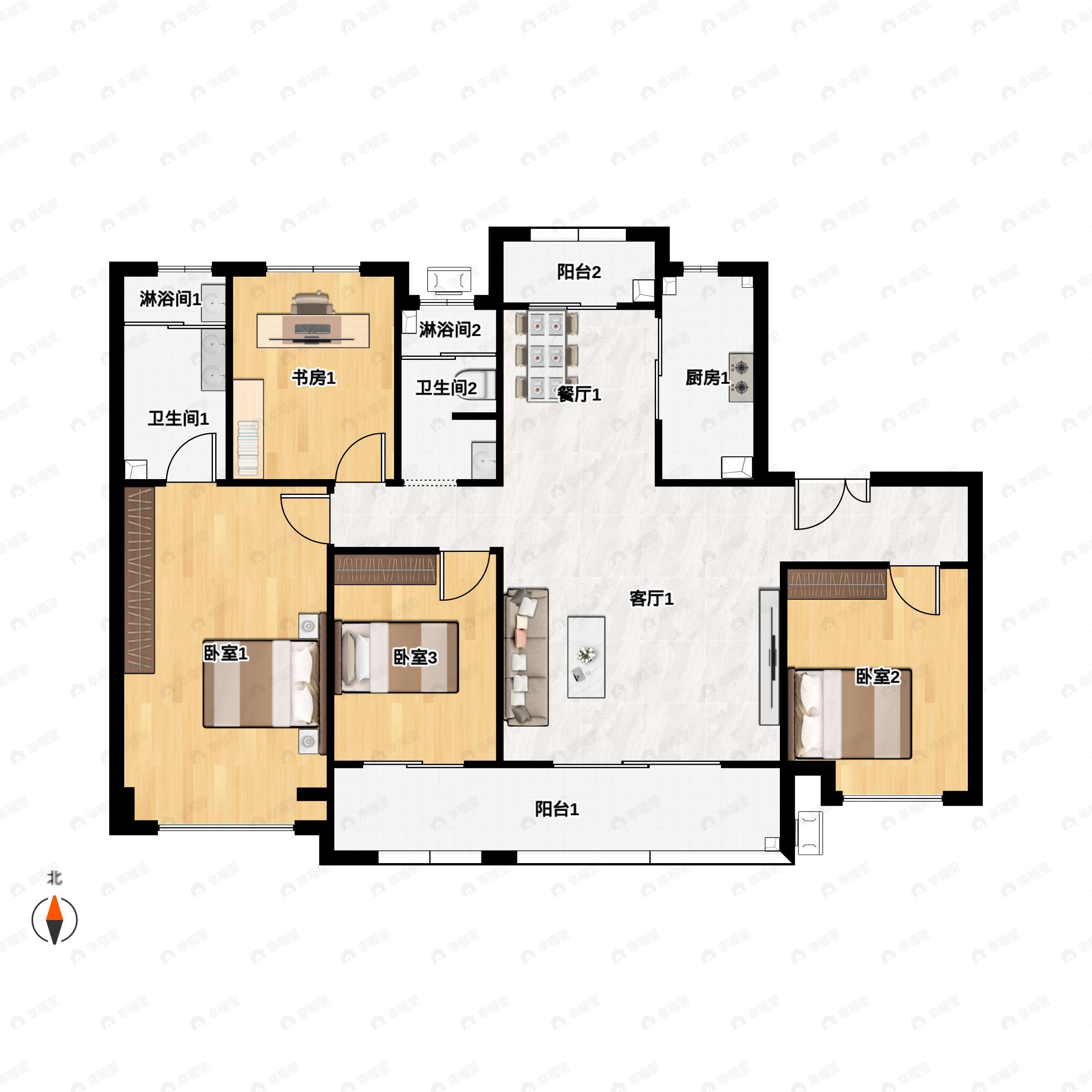 4室2厅2卫建面156平南户型图