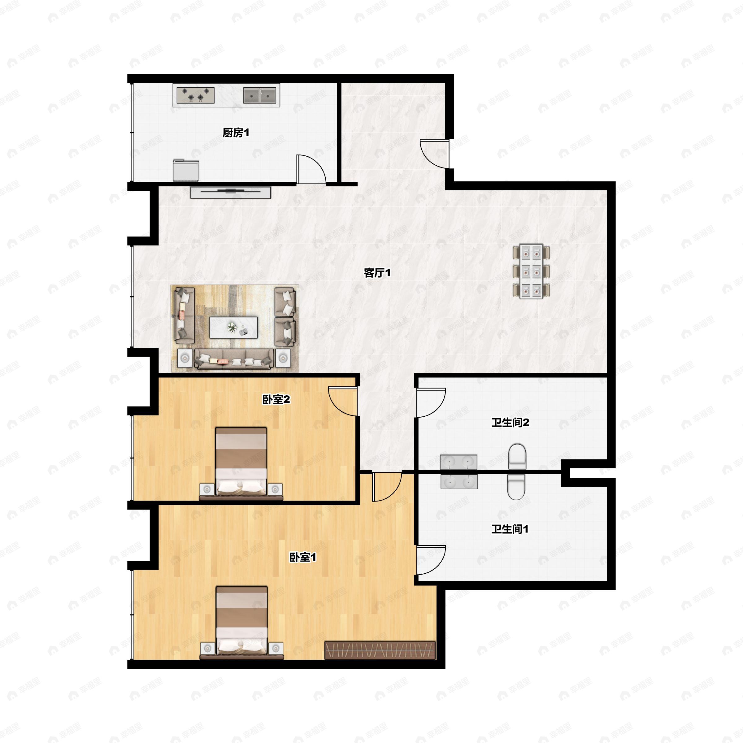旺海海河源筑2室1厅1卫户型图