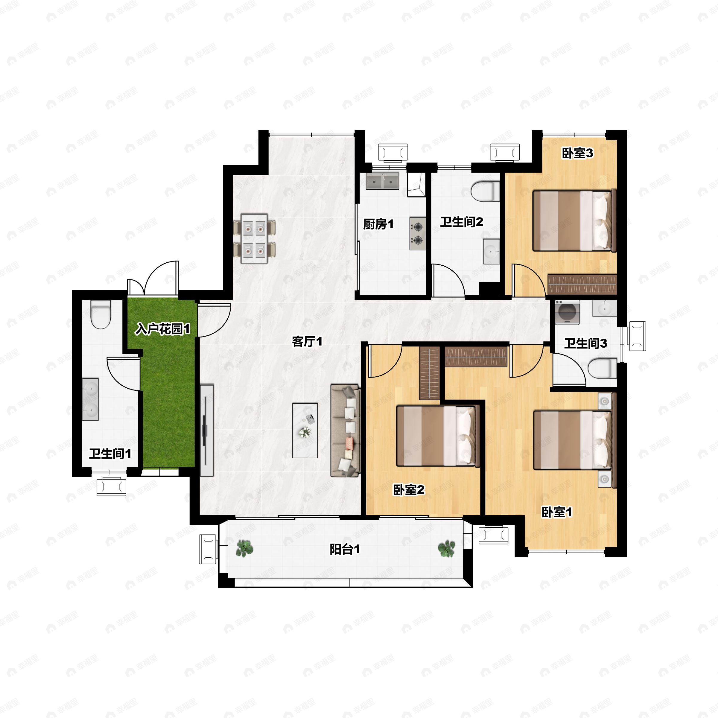 4室2厅2卫建面143平南户型图