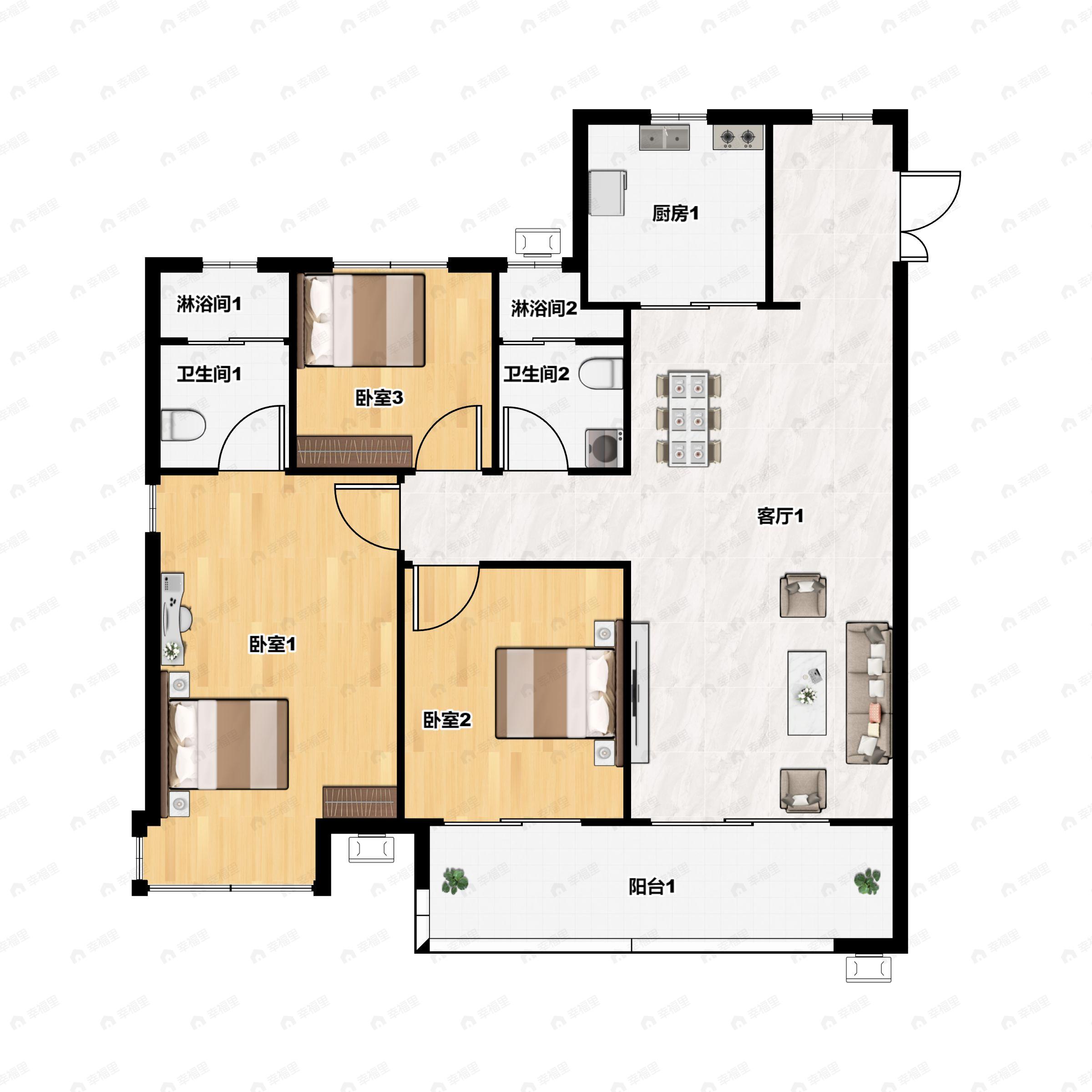 3室2厅2卫建面115平户型图
