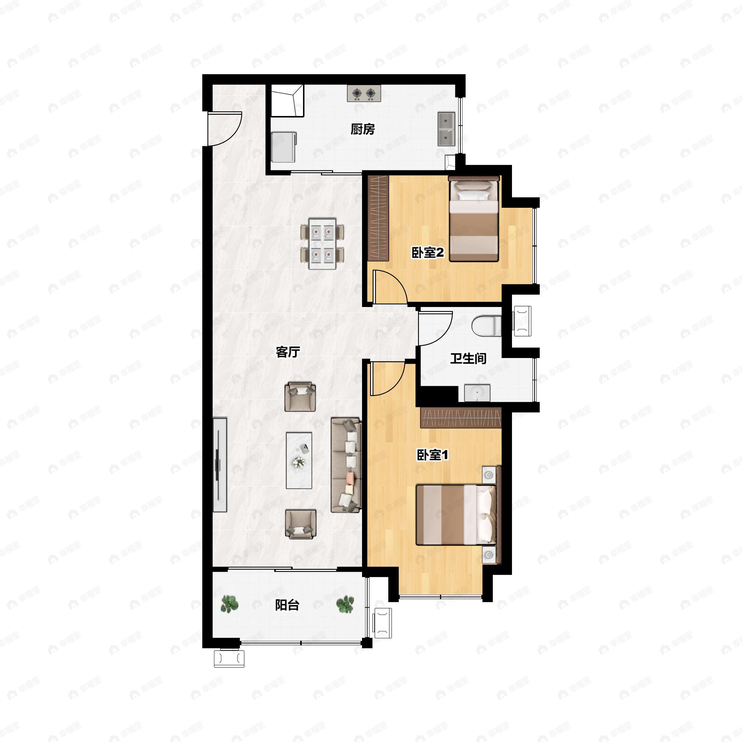 2室2厅1卫建面91平户型图