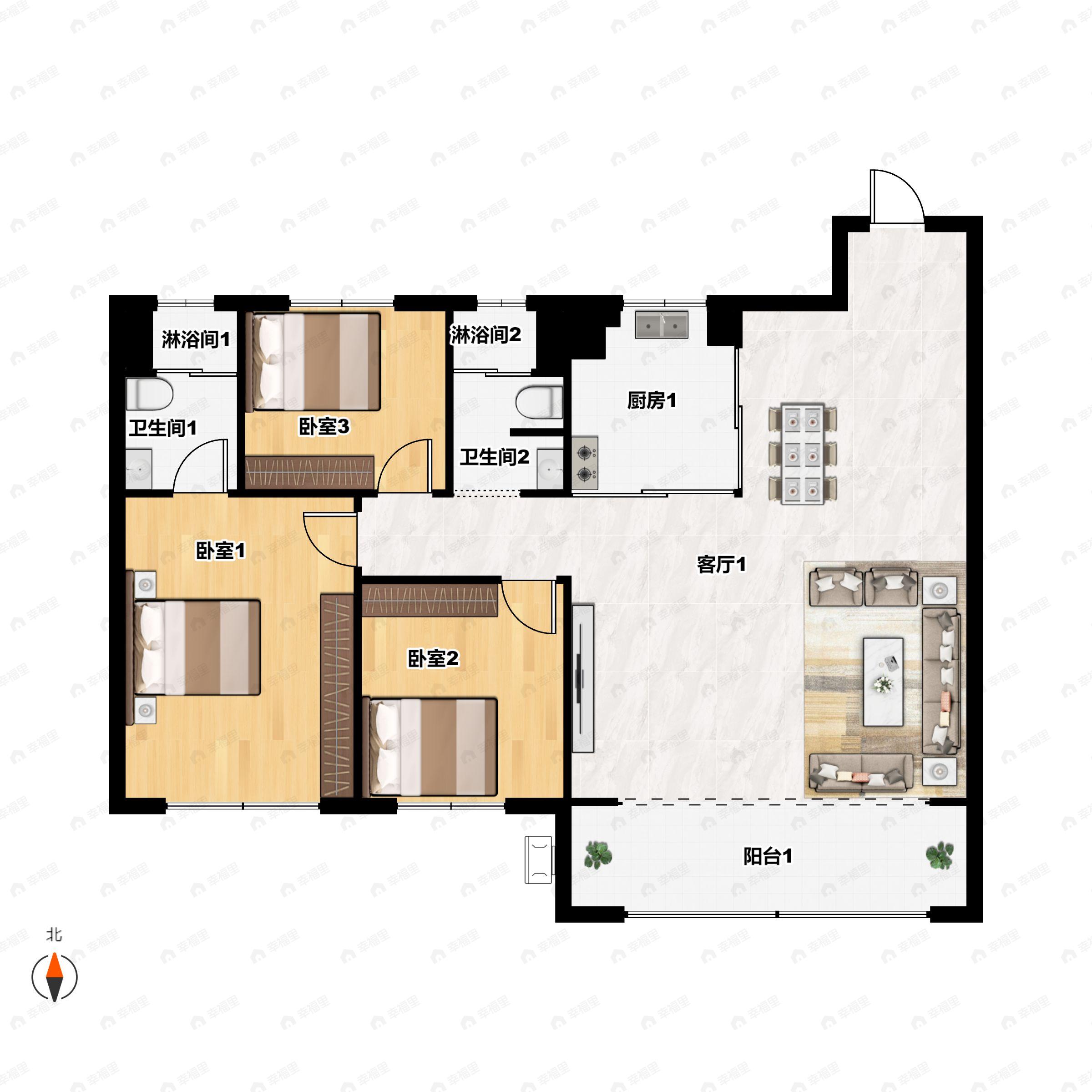 3室5厅4卫建面310m²南户型图