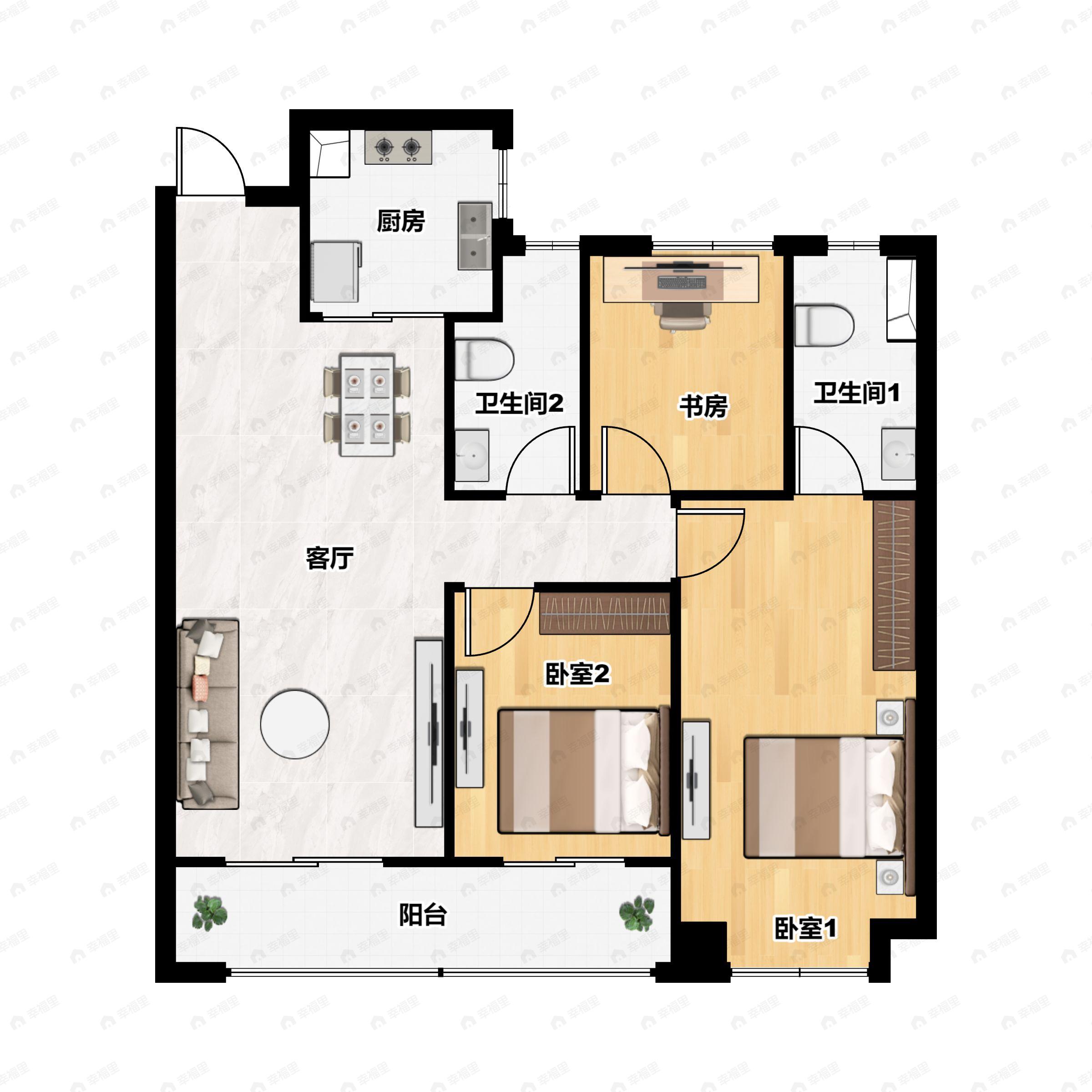 3室2厅2卫建面129平户型图