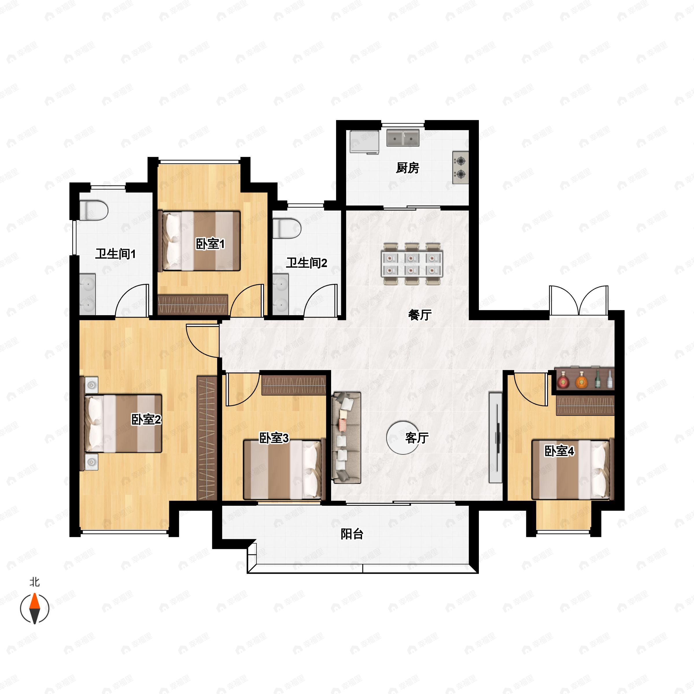 3室2厅2卫建面165平户型图
