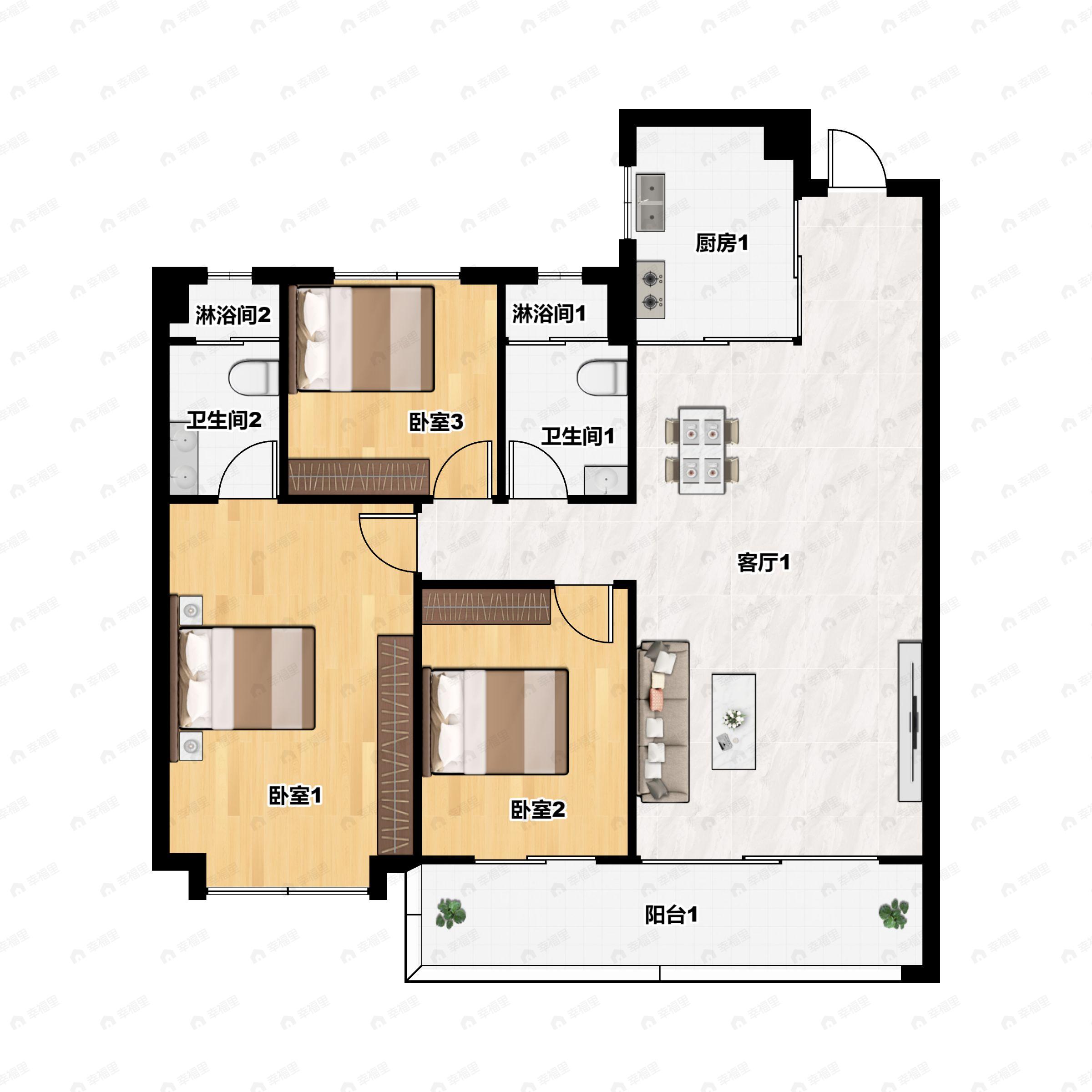 白桦林悦3室2厅2卫户型图