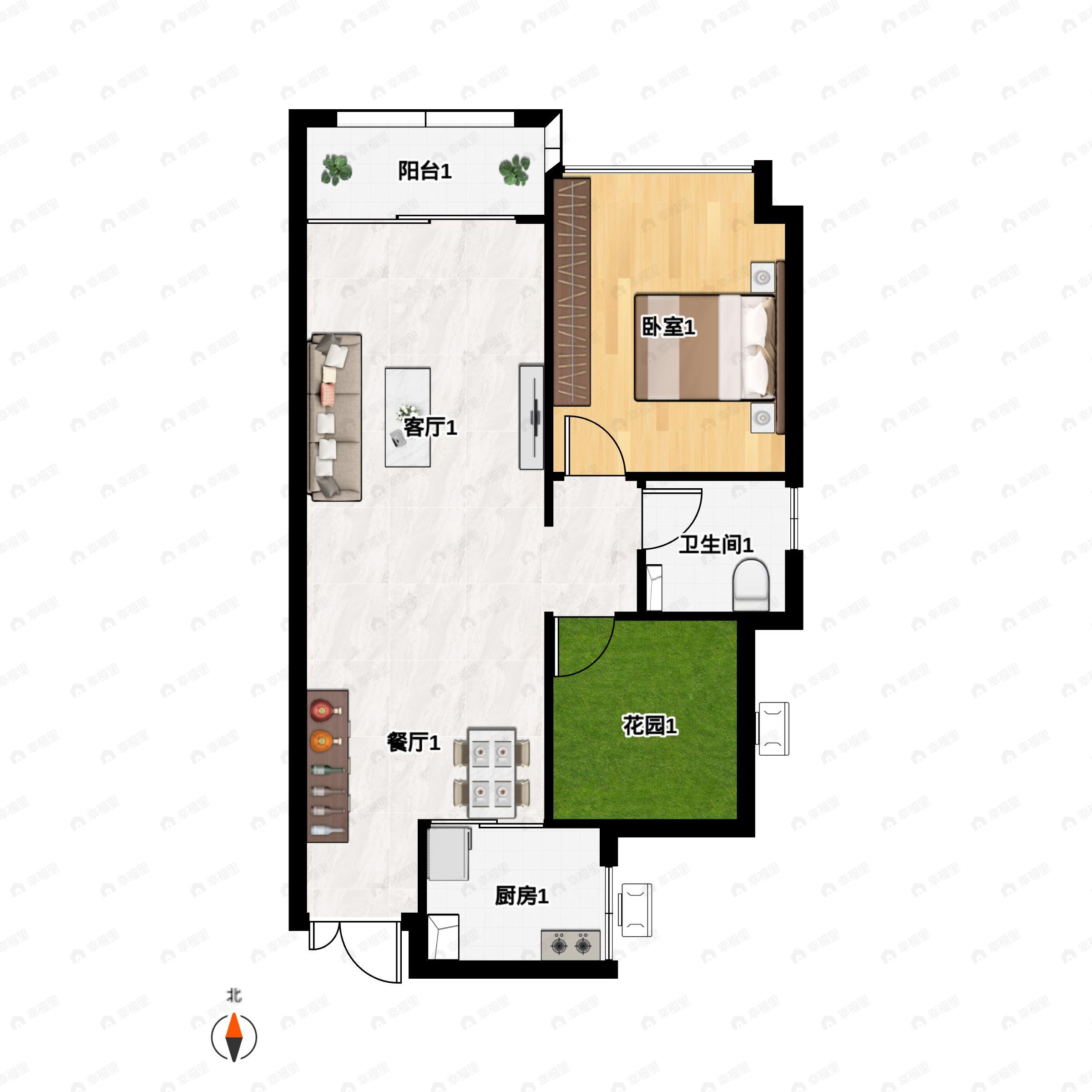 乐天2期1室2厅1卫户型图