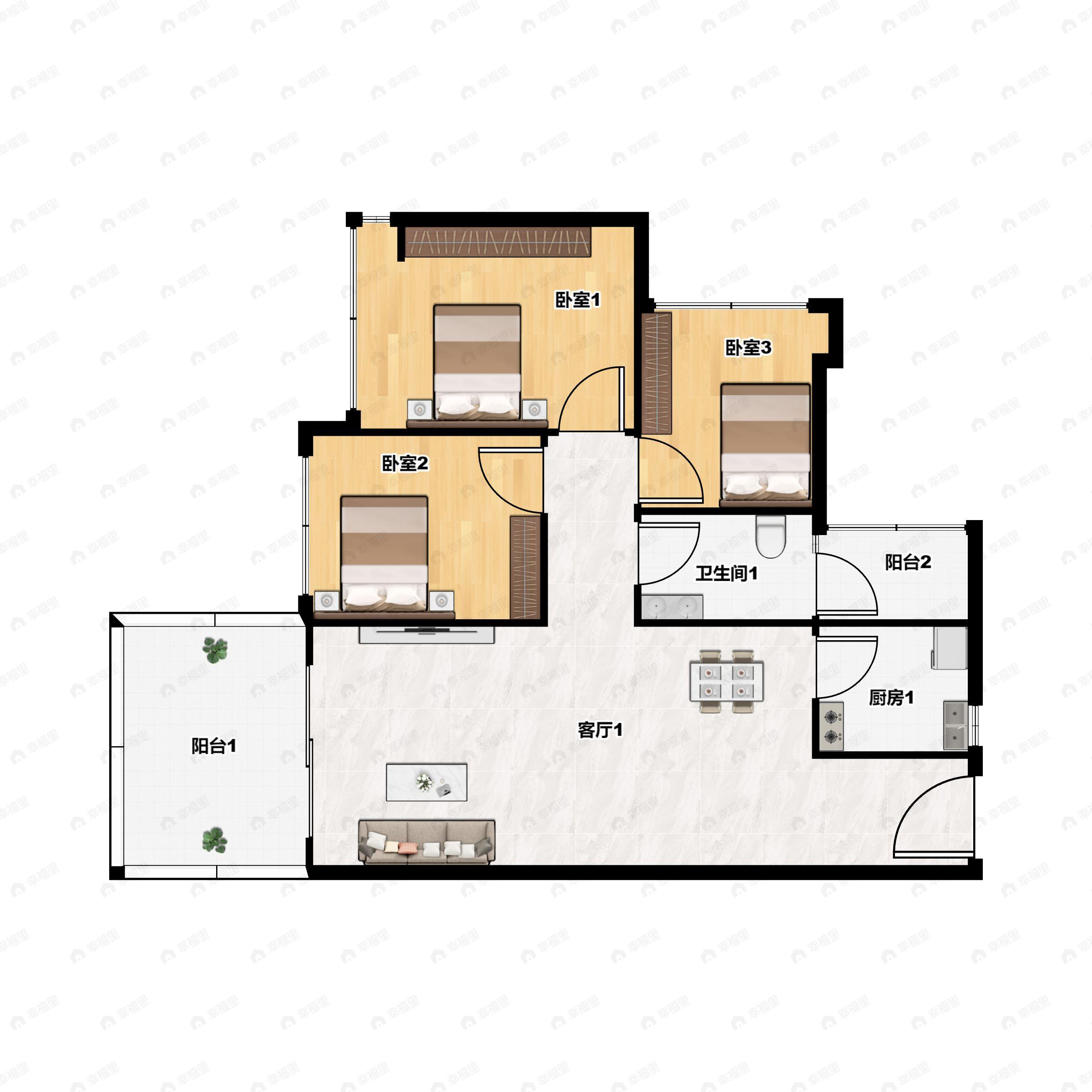 3室2厅1卫建面73平户型图