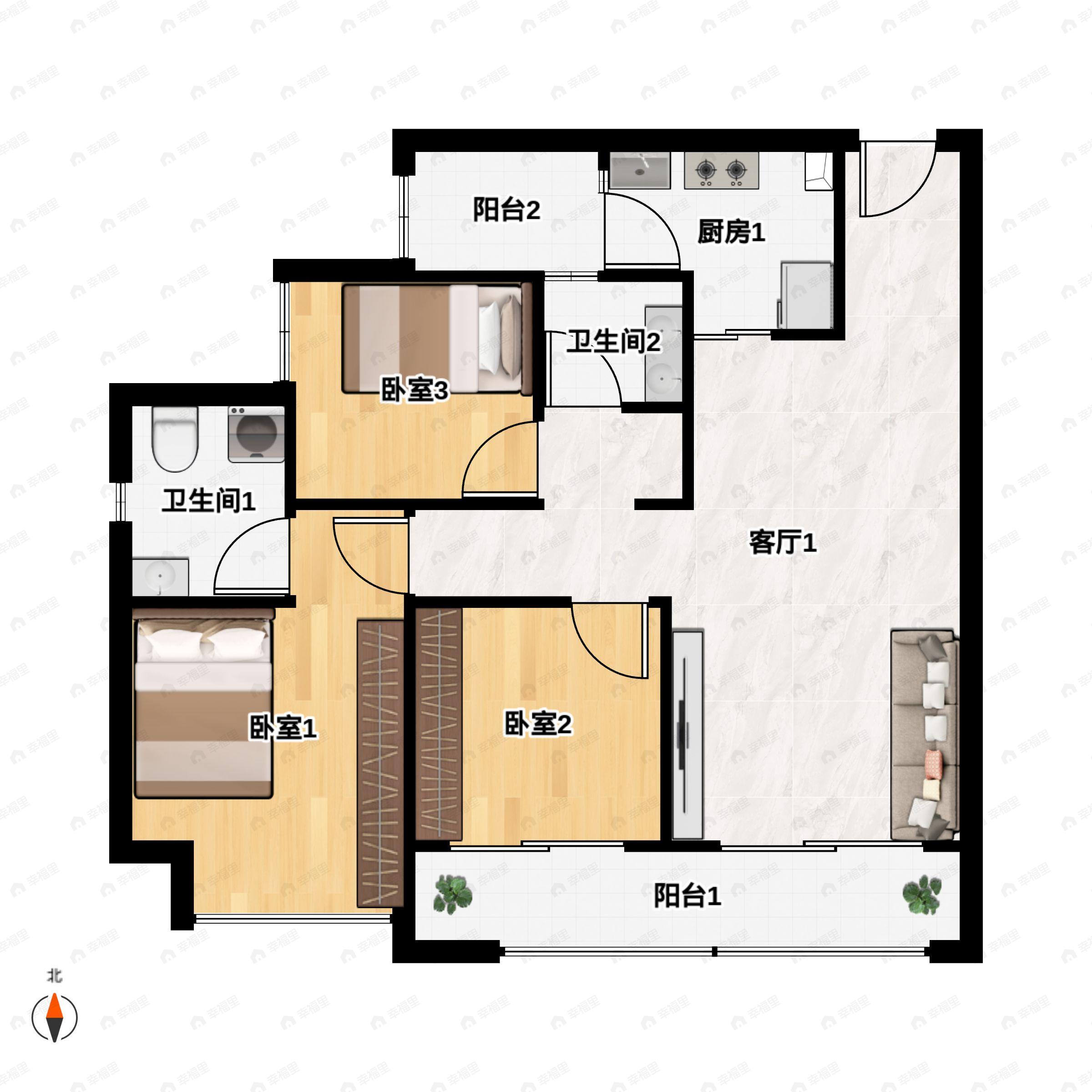 北京城建龙樾生态城3室2厅2卫户型图