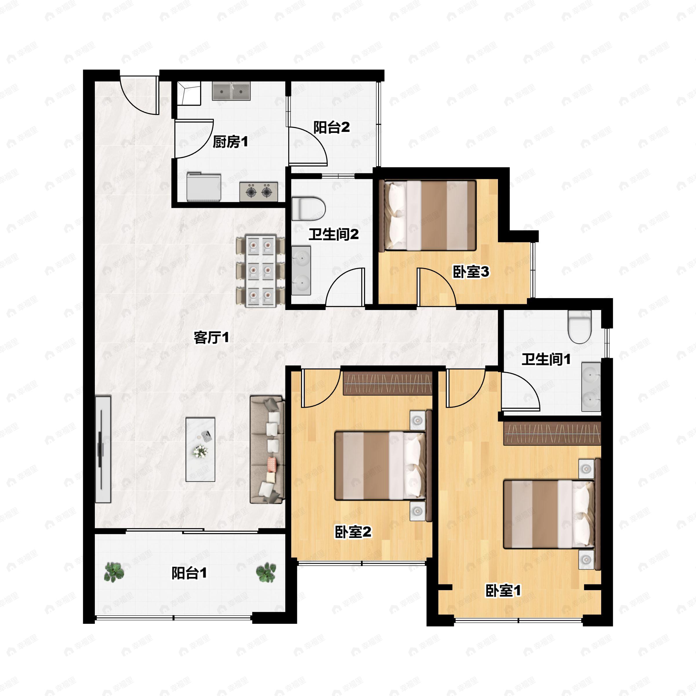 3室2厅2卫建面95平户型图